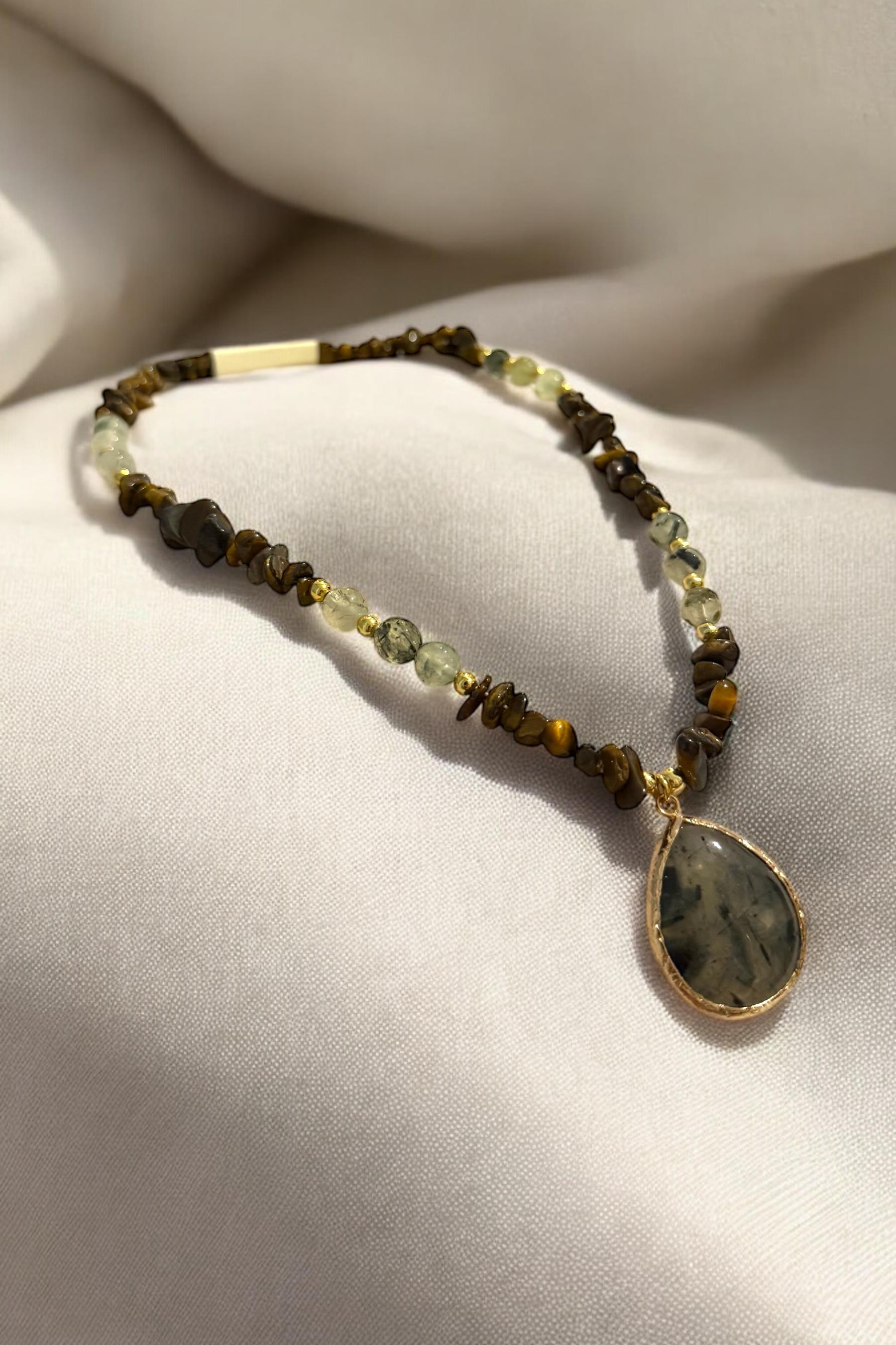 Kahverengi Bohem Damla Taş Kadın Kolye