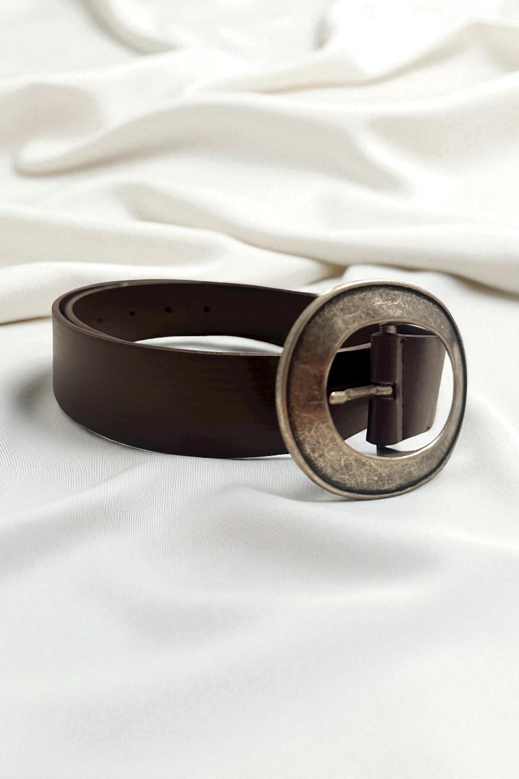 Kahverengi Kalay Oval Tokalı Kadın Kemer