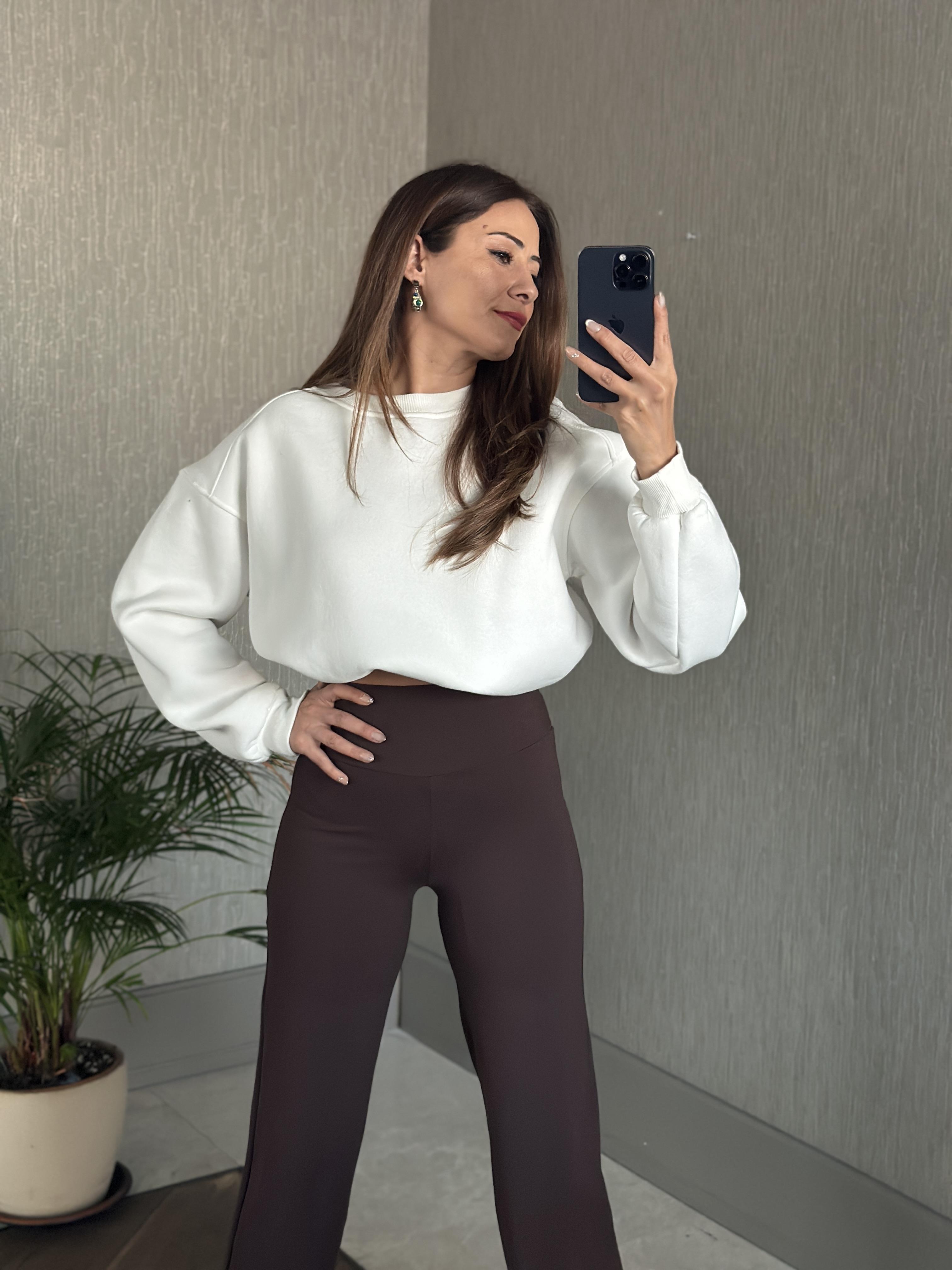 Kahverengi Yüksek Bel Cepsiz Kadın Yürüyüş Pantolon