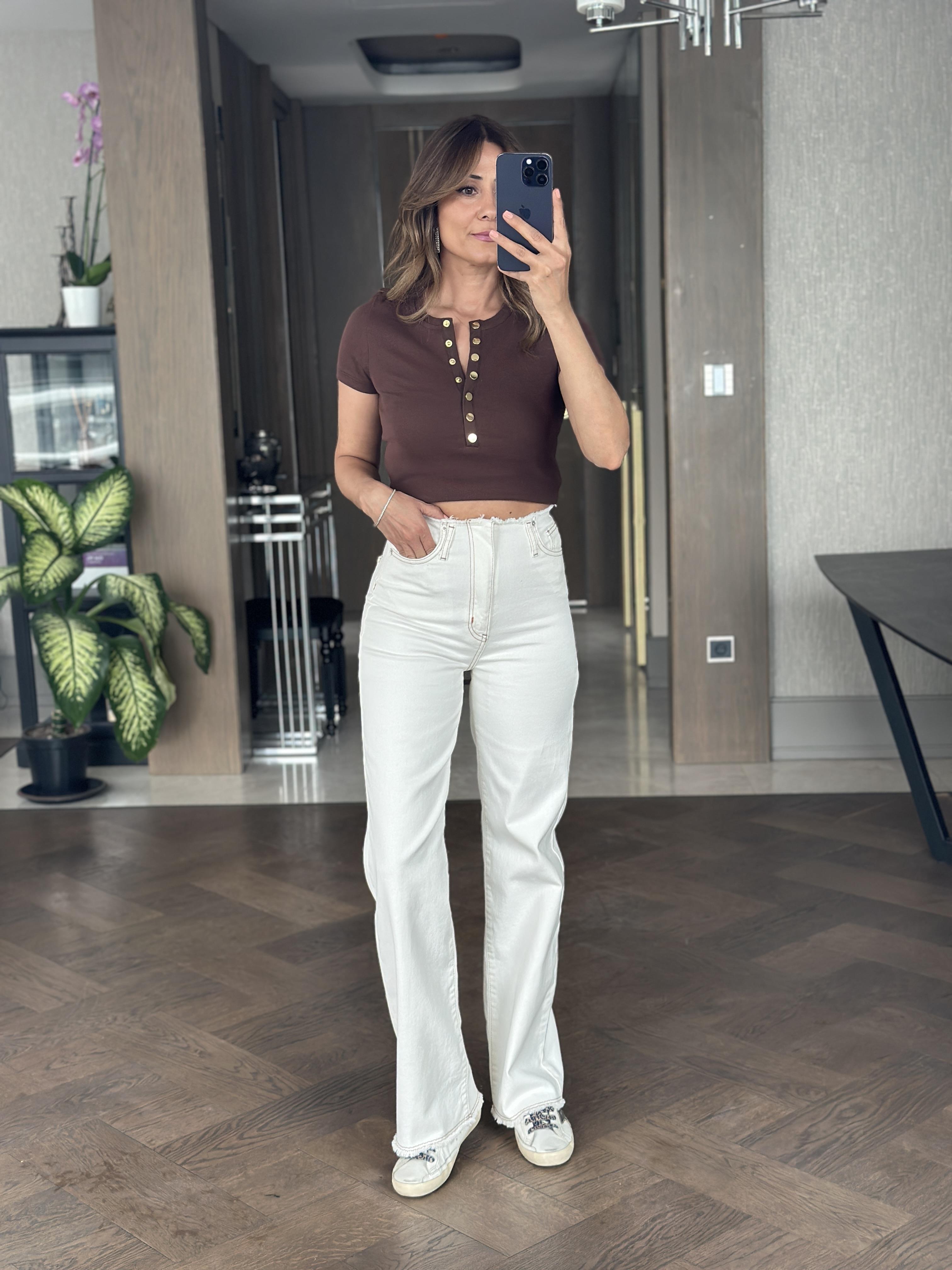 Kemik Beli Ve Paçası Kesik Wide Leg Kadın Jean Pantolon