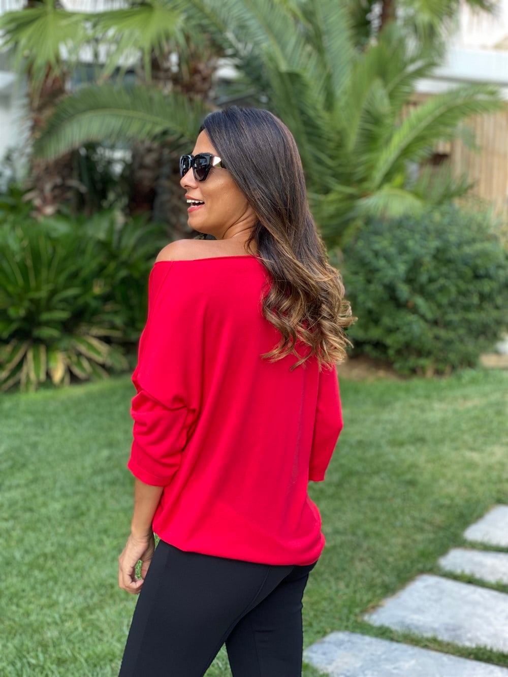 Kırmızı Düz Merserize Kadın Bluz