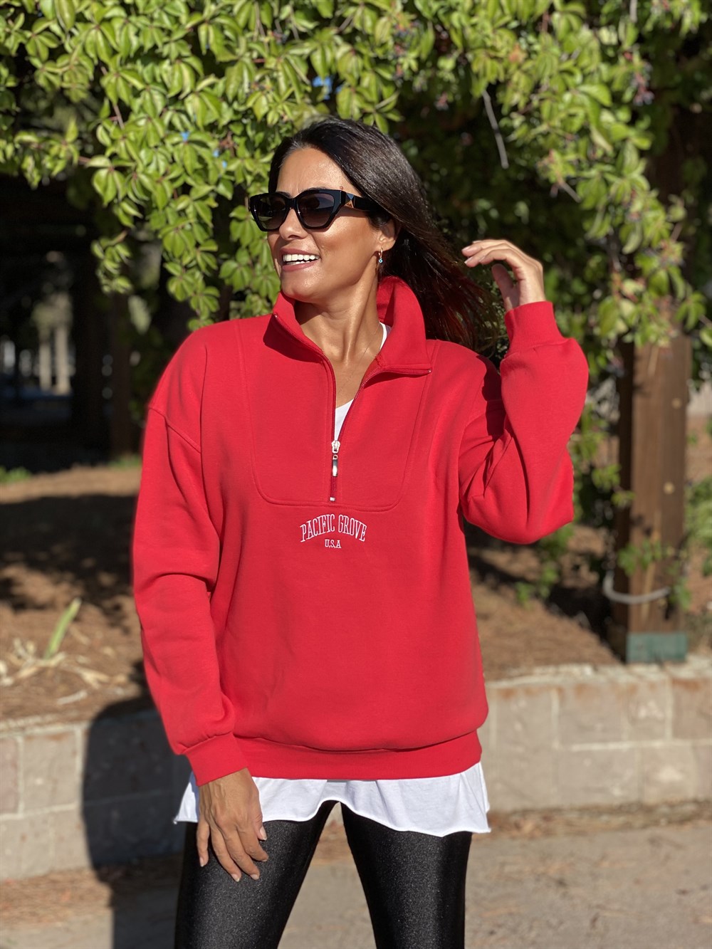 Kırmızı Pasific Fermuar Detay Kadın Sweatshirt