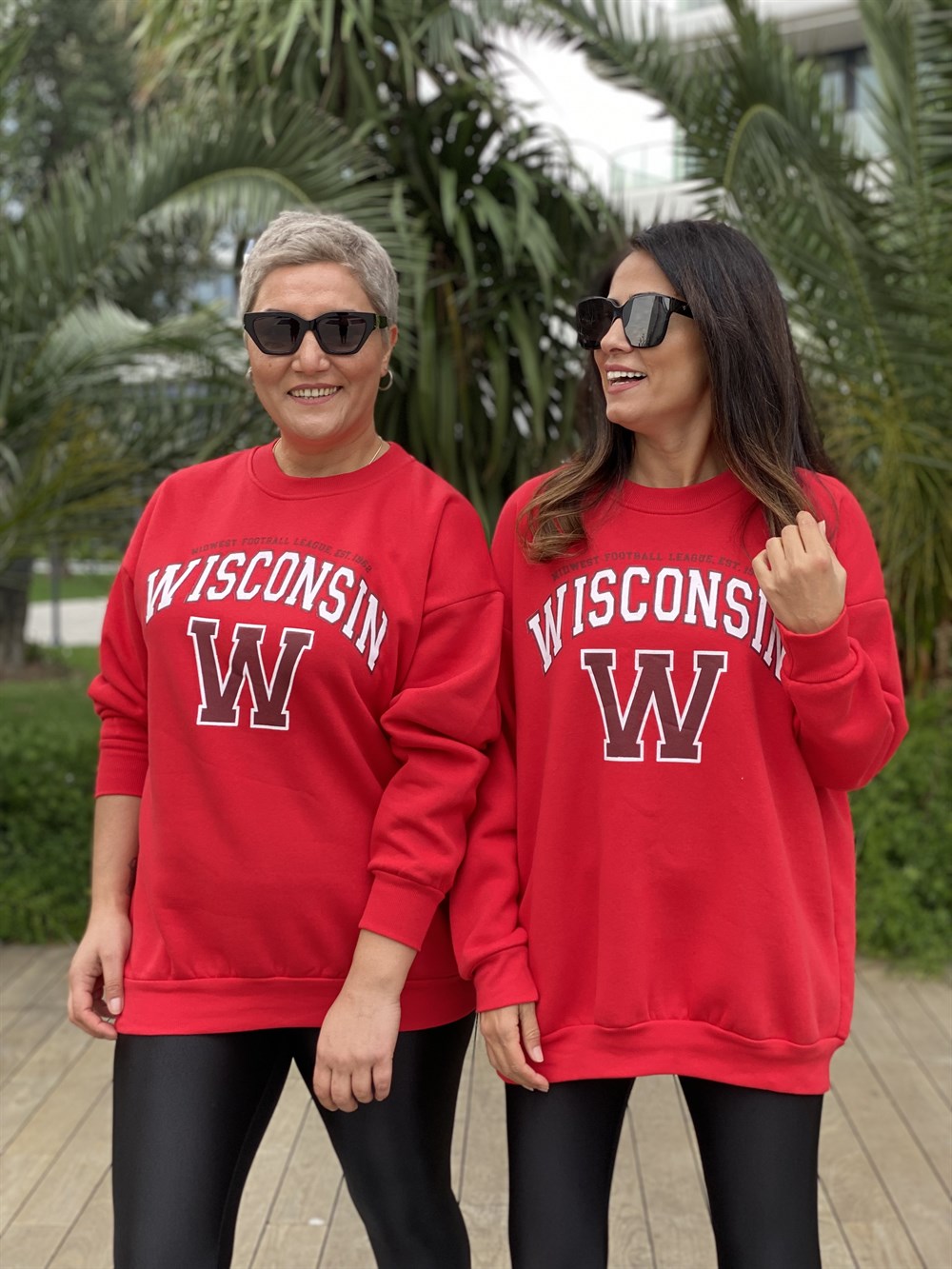 Kırmızı Wisconsin Bisiklet Yaka İki İplik Kadın Sweatshirt