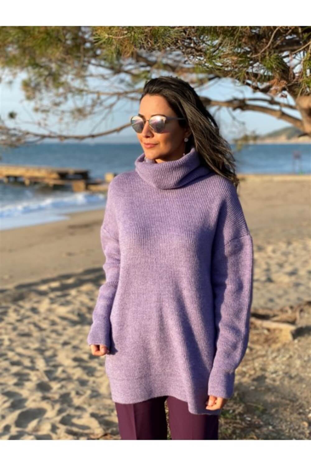 Lila Degaje Yaka Oversize Triko  Kazak 