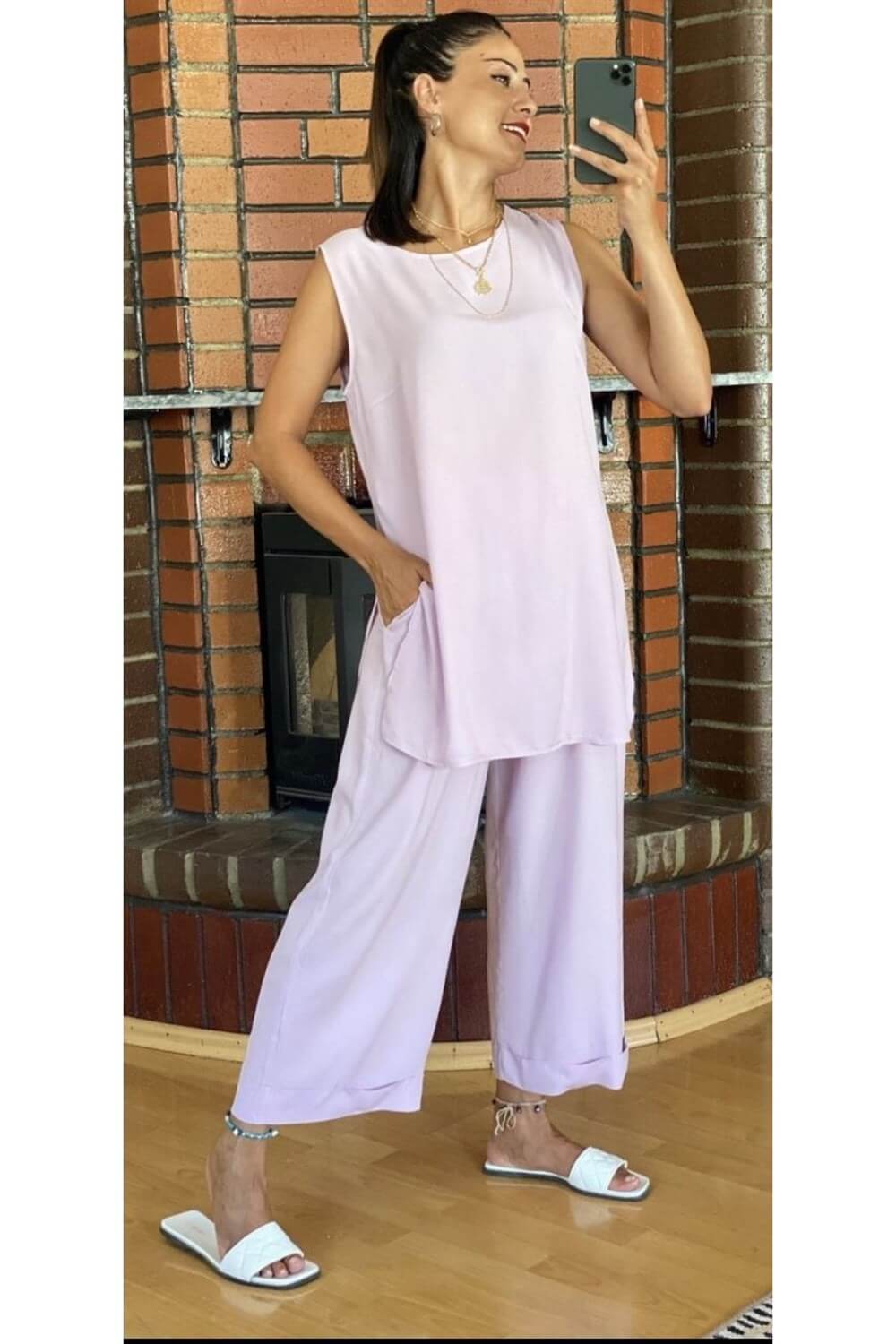 Lila Yırtmaçlı İkili Takım