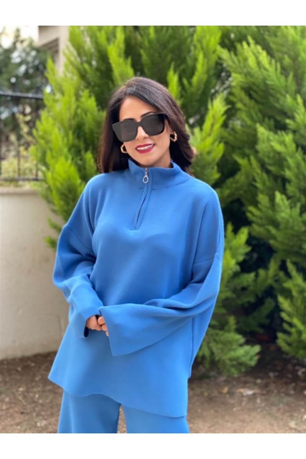 Mavi Fermuarlı Triko Takım 