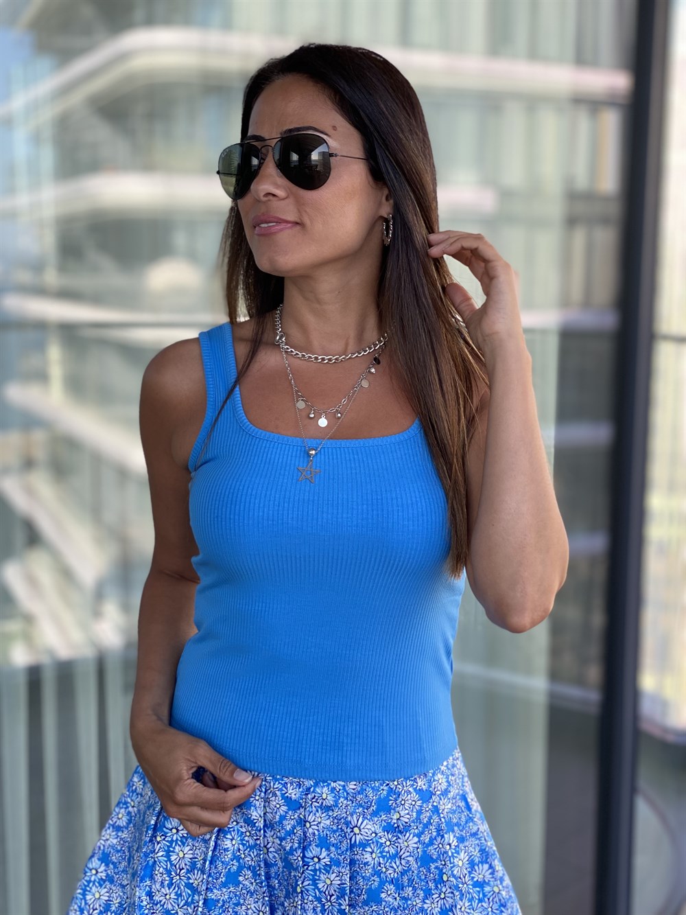 Mavi Kare Yaka Kaşkorse Atlet