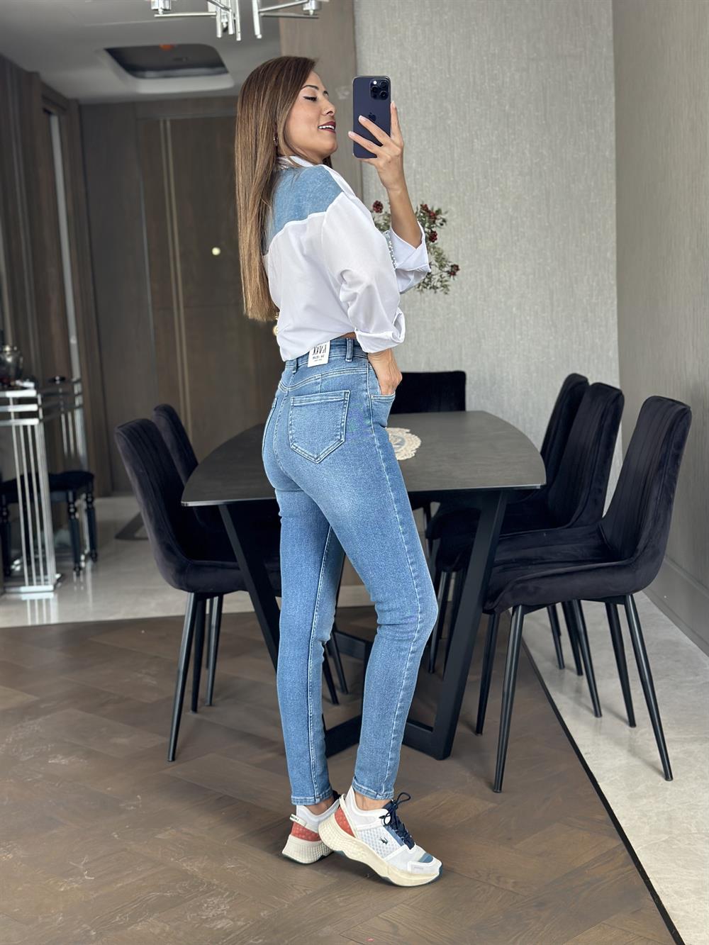 Mavi Karol İki Düğmeli Skinny Kadın Jean Pantolon