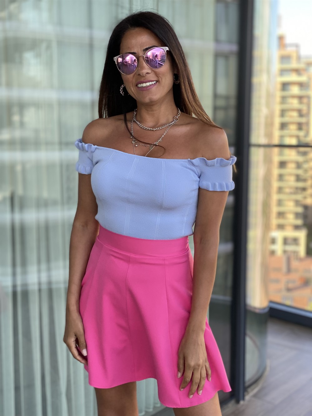 Mavi Madonna  Yaka Triko Bluz