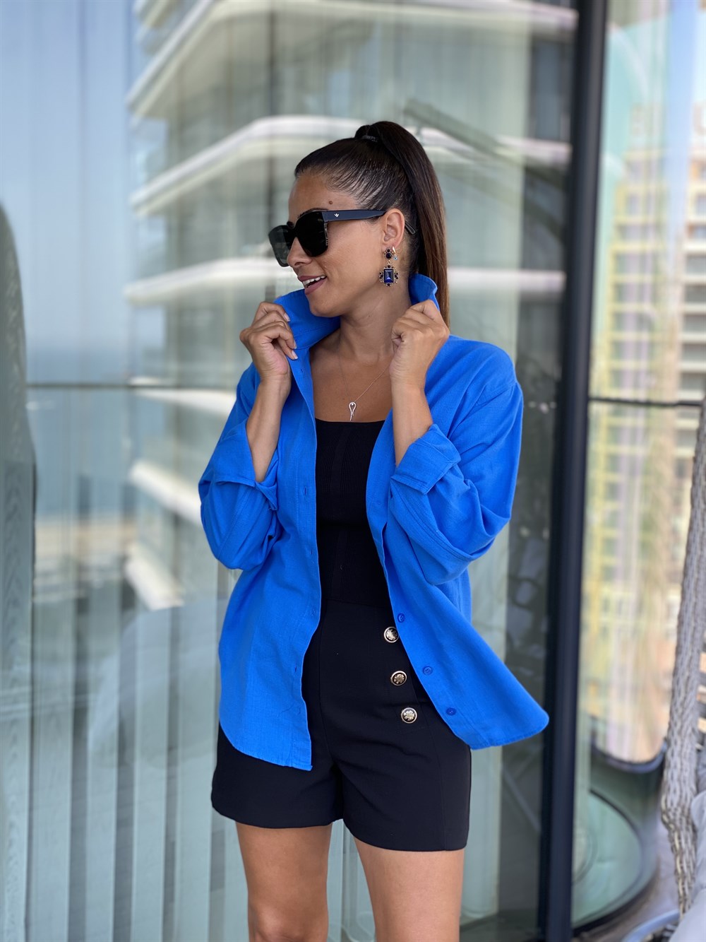 Mavi Pamuk Kadın Gömlek