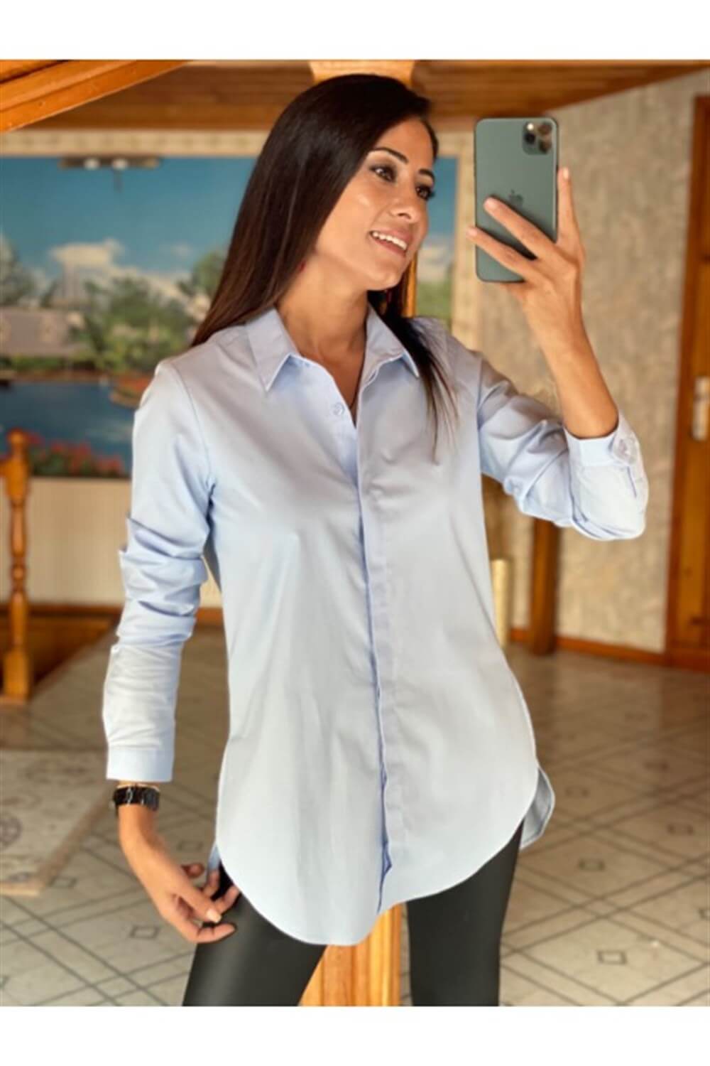 Mavi Yırtmaçlı Boyfriend Gömlek