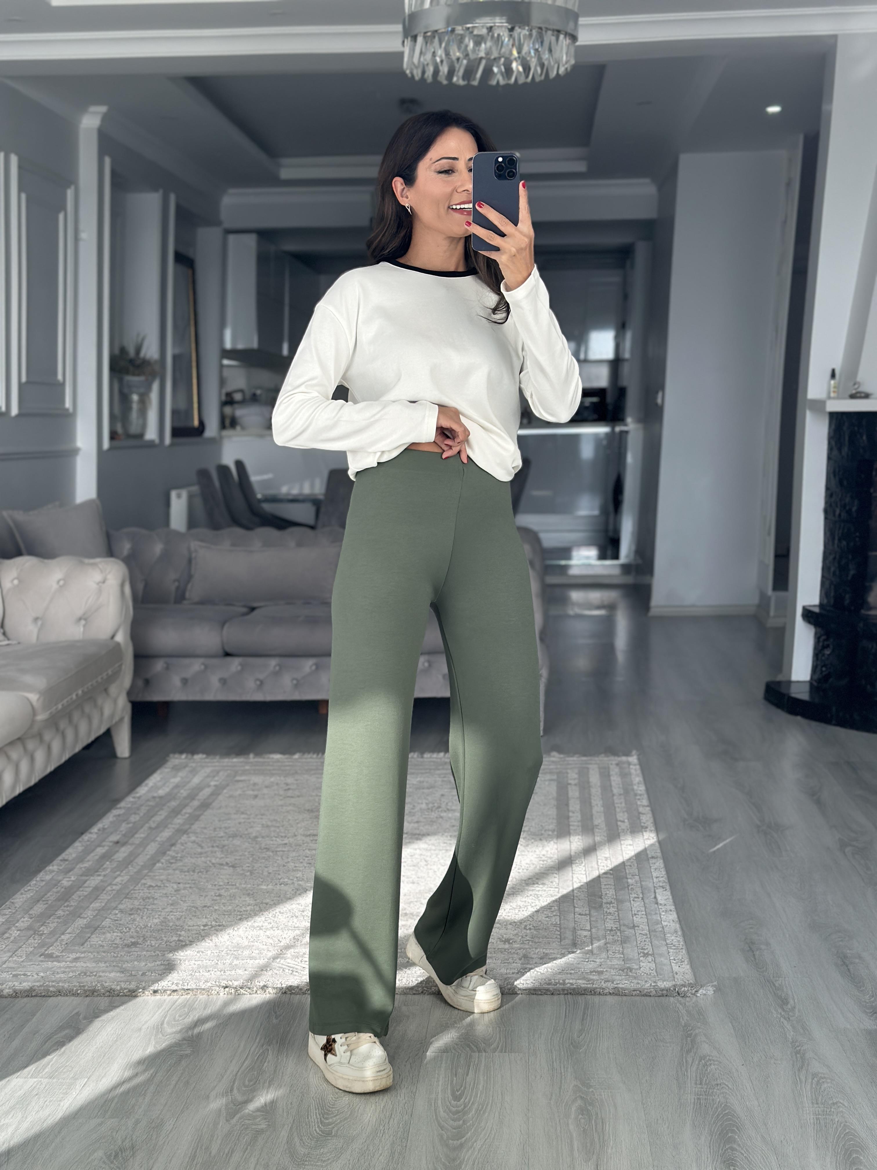 Mint Yeşili İthal Kumaş Beli Lastikli Kadın Yürüyüş Pantolon