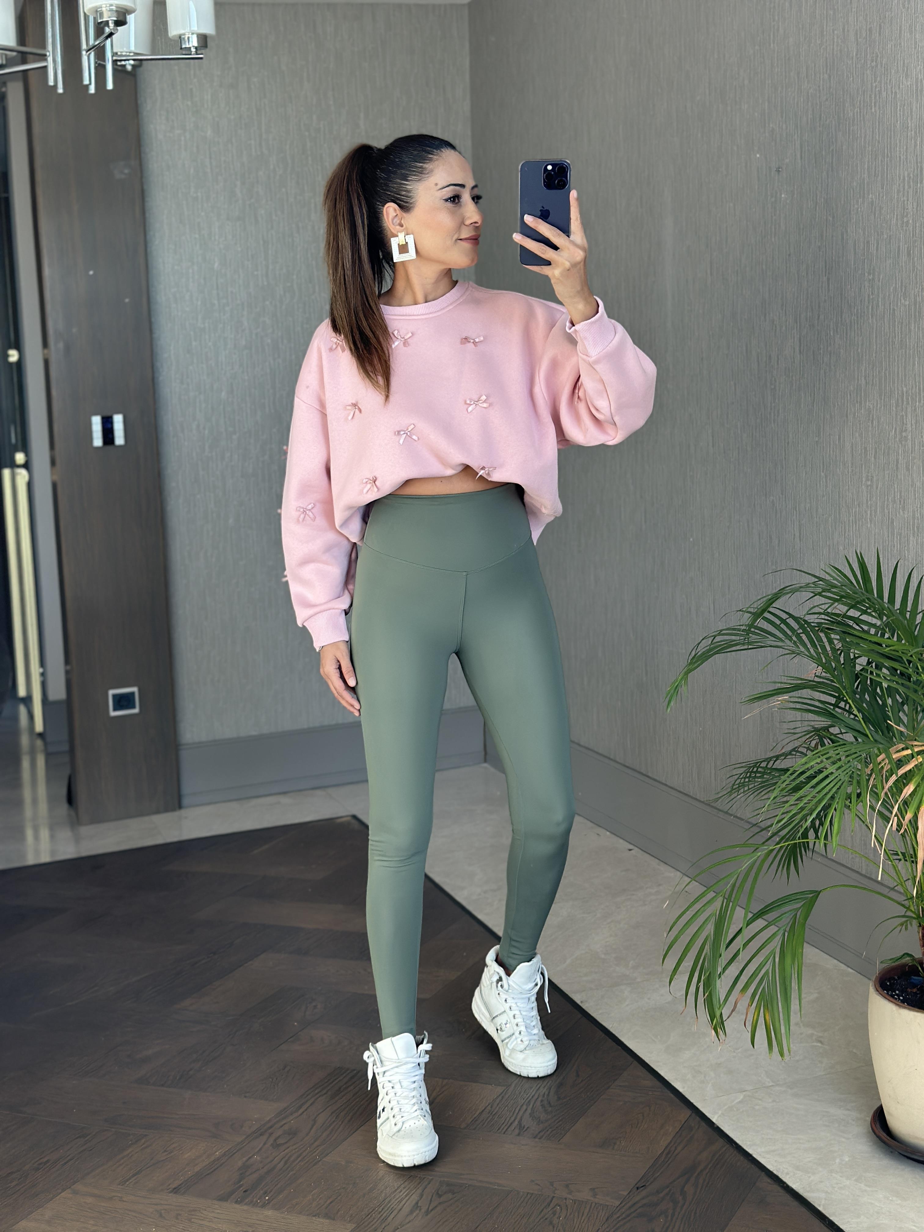 Mint Yeşili Oysh Model Yüksek Bel Şardonlu Kadın Tayt