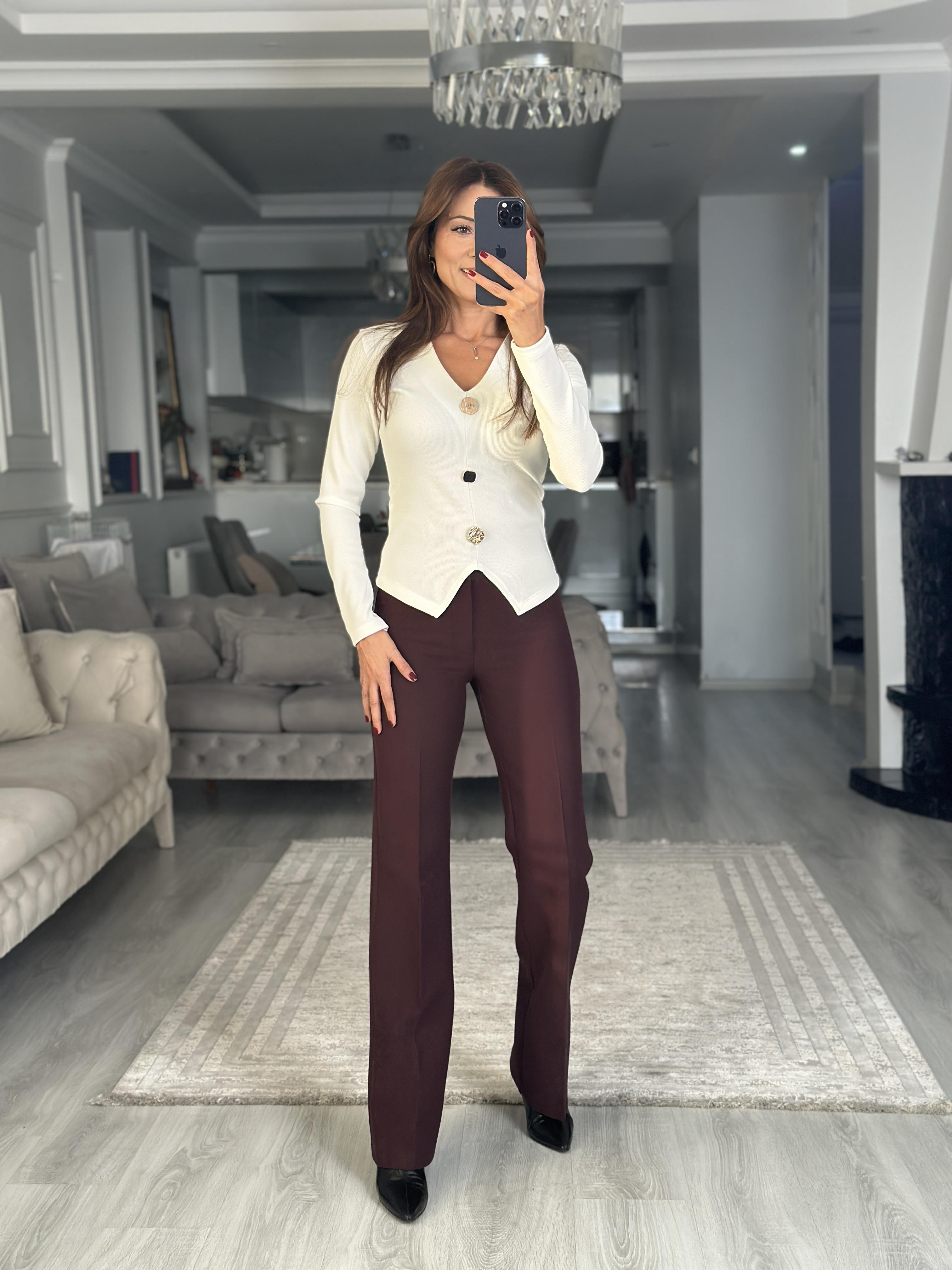 Mürdüm Karol Cepsiz Klasik Kadın Kumaş Pantolon