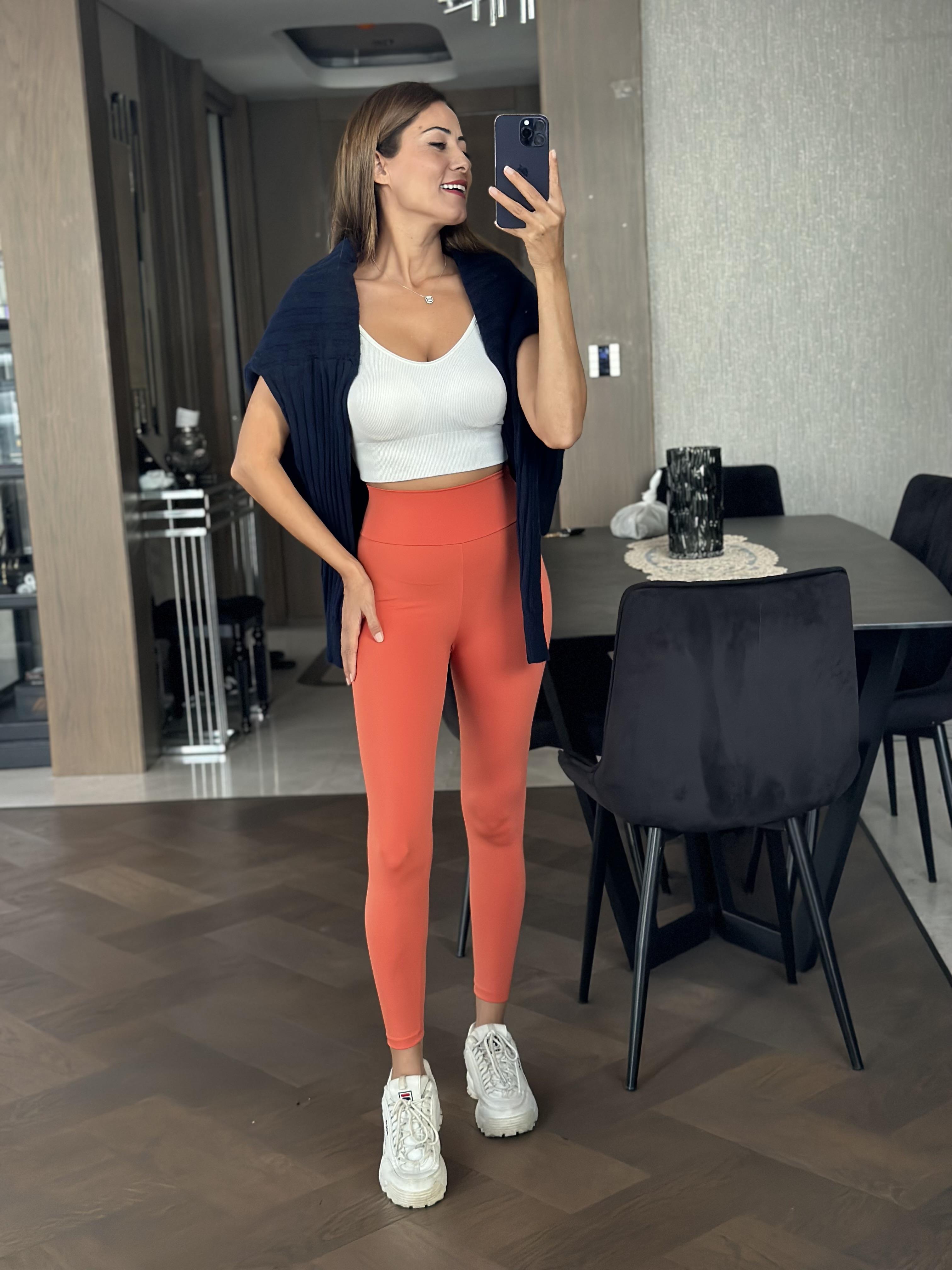 Orange Geniş Kemerli Akıllı Kumaş Kadın Tayt
