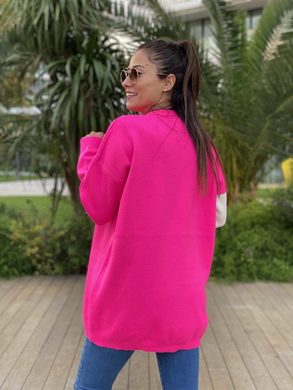 Pembe Bisiklet Yaka Ayıcık Detay Triko Kadın Kazak