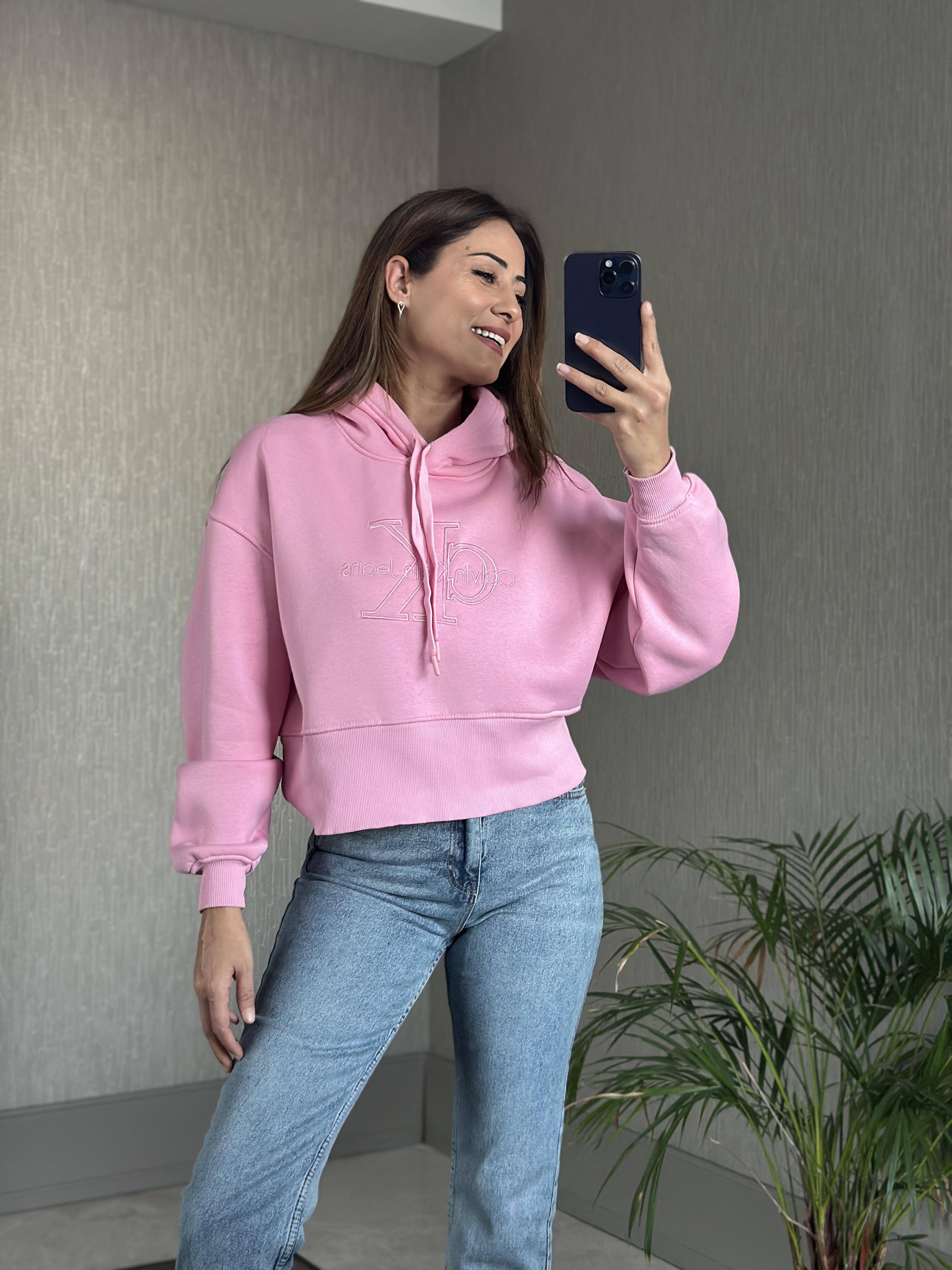 Pembe Ck Model Kapüşonlu Kadın Sweatshirt