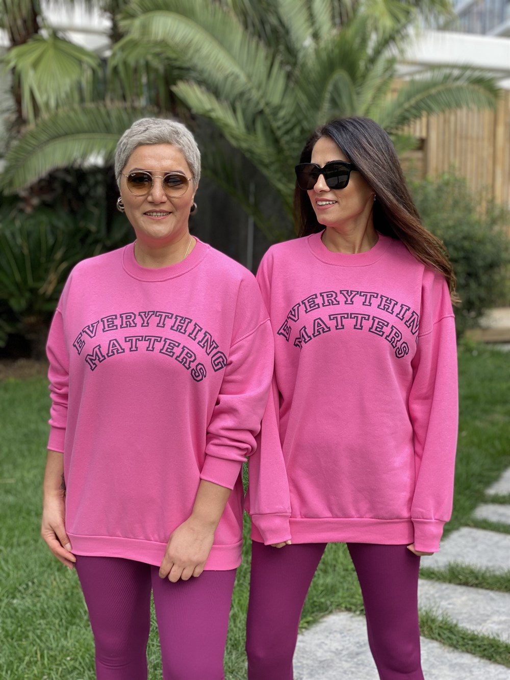 Pembe Everything Bisiklet Yaka İki İplik Kadın Sweatshirt