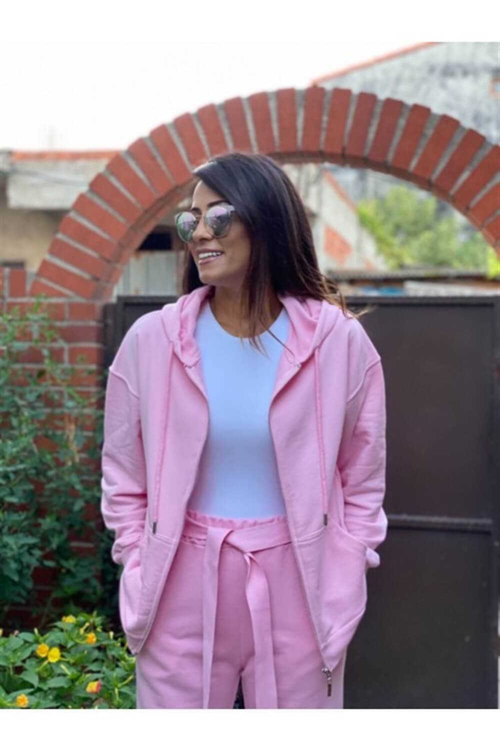 Pembe Fermuarlı Sweatshirt