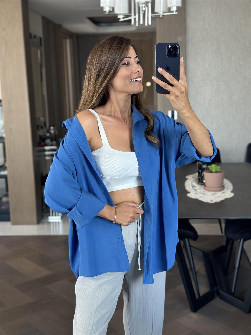 Saks Tensel  Oversize Kadın Gömlek