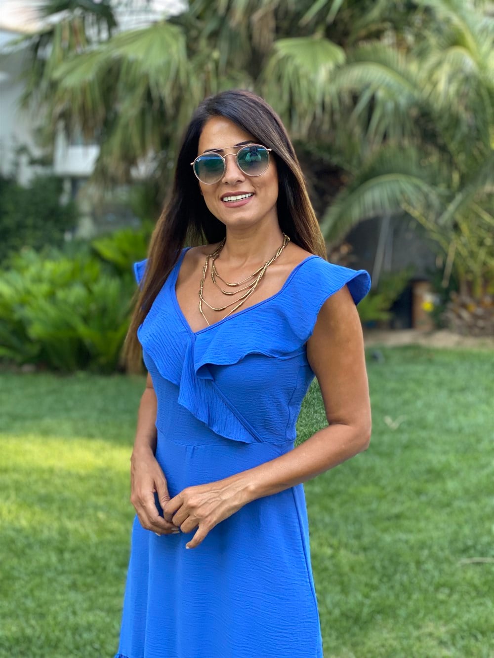 Saks Yakası Fırfırlı Aerobin  Kadın Elbise