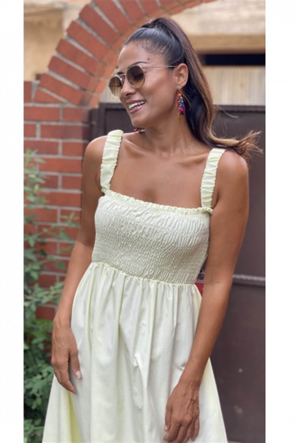 Sarı Askılı Gipeli Elbise