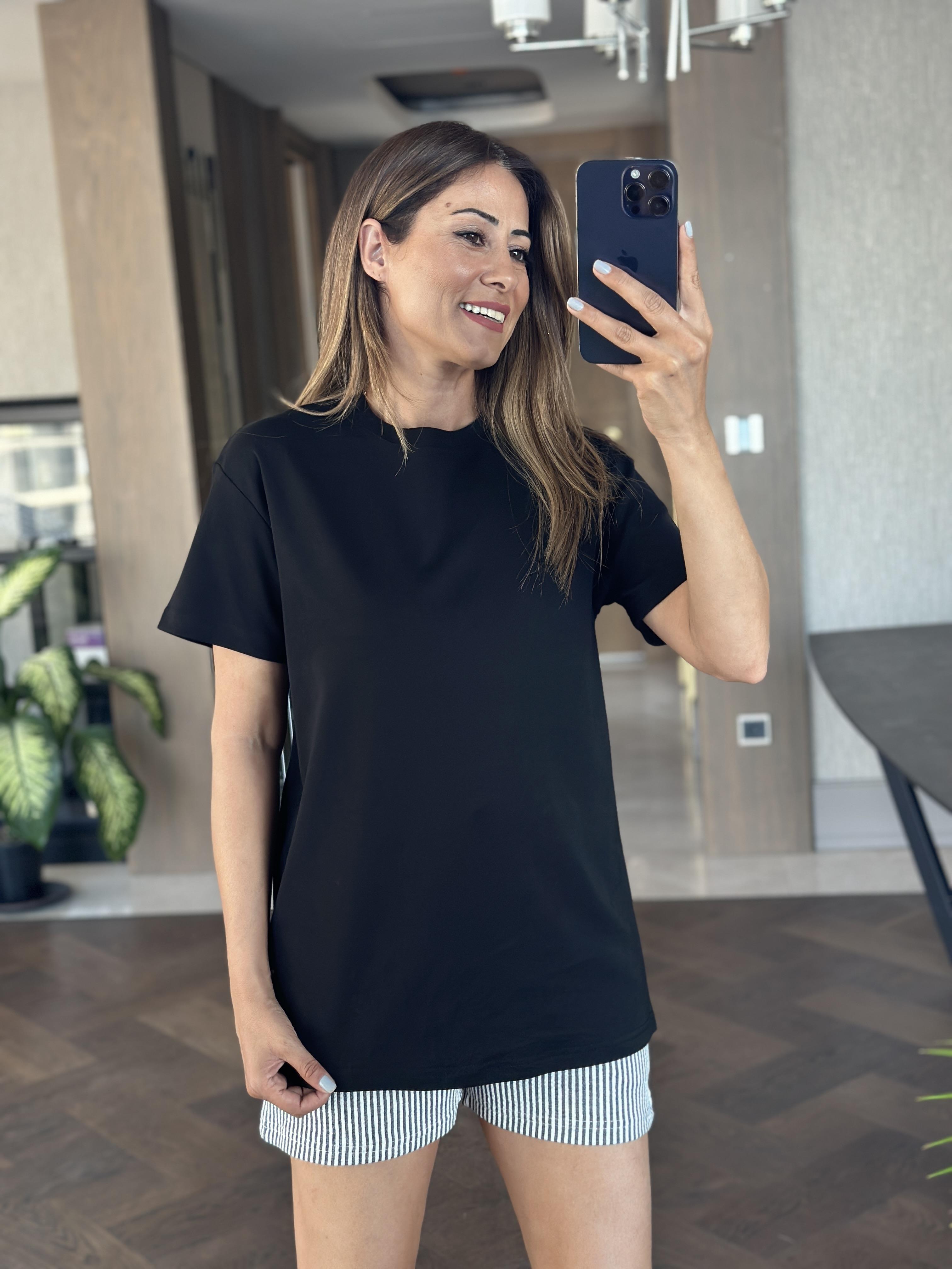 Siyah Düz Basic Mass Model Kadın T-Shirt