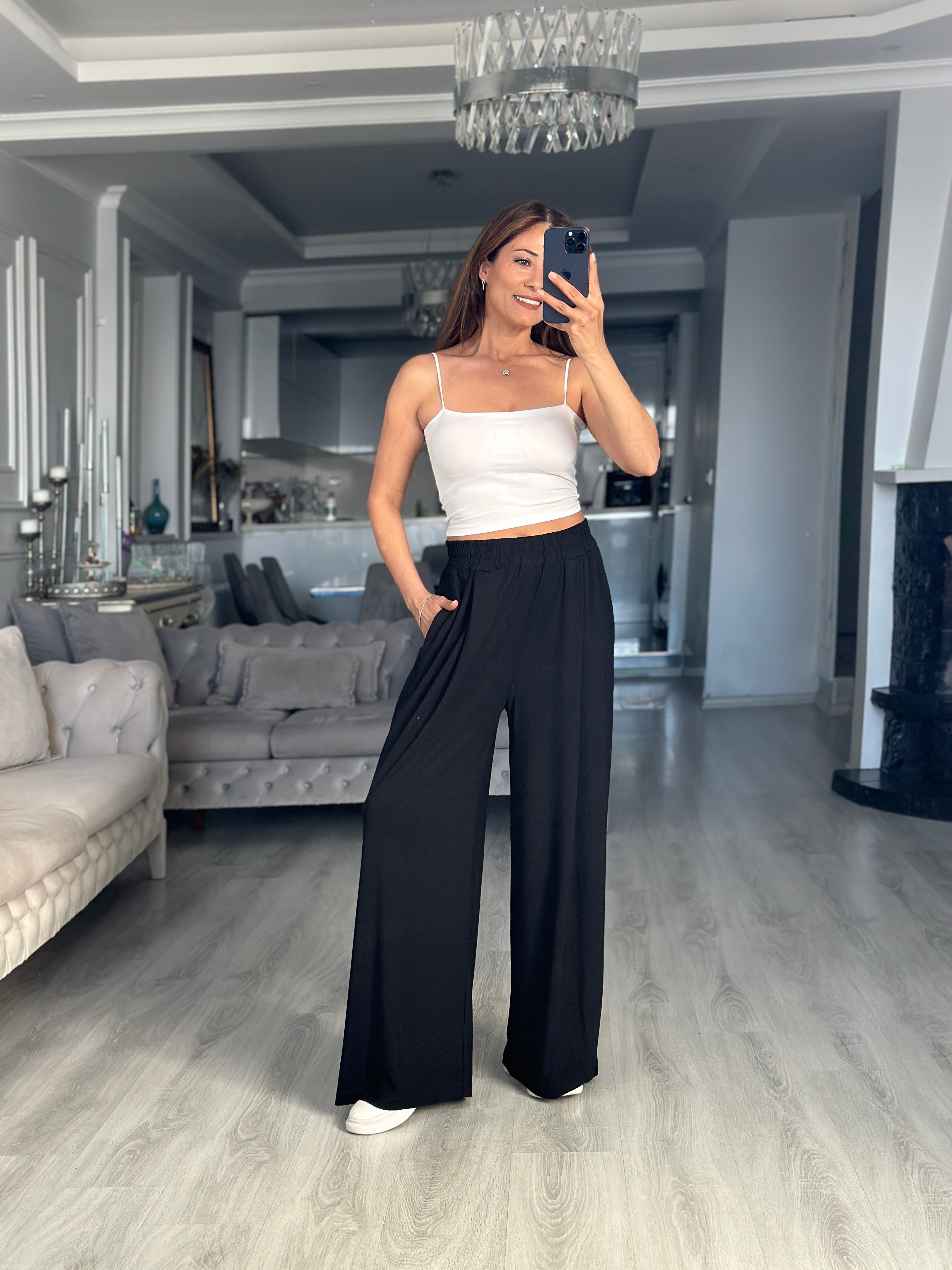 Siyah Konforlu Modal Cepli Kadın Pantolon