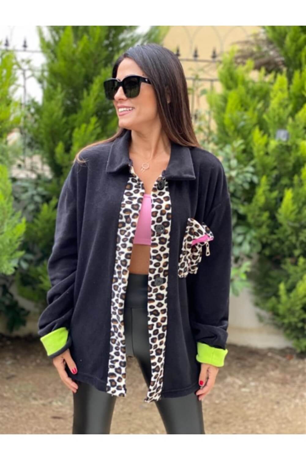 Siyah Leopar Detay Polar