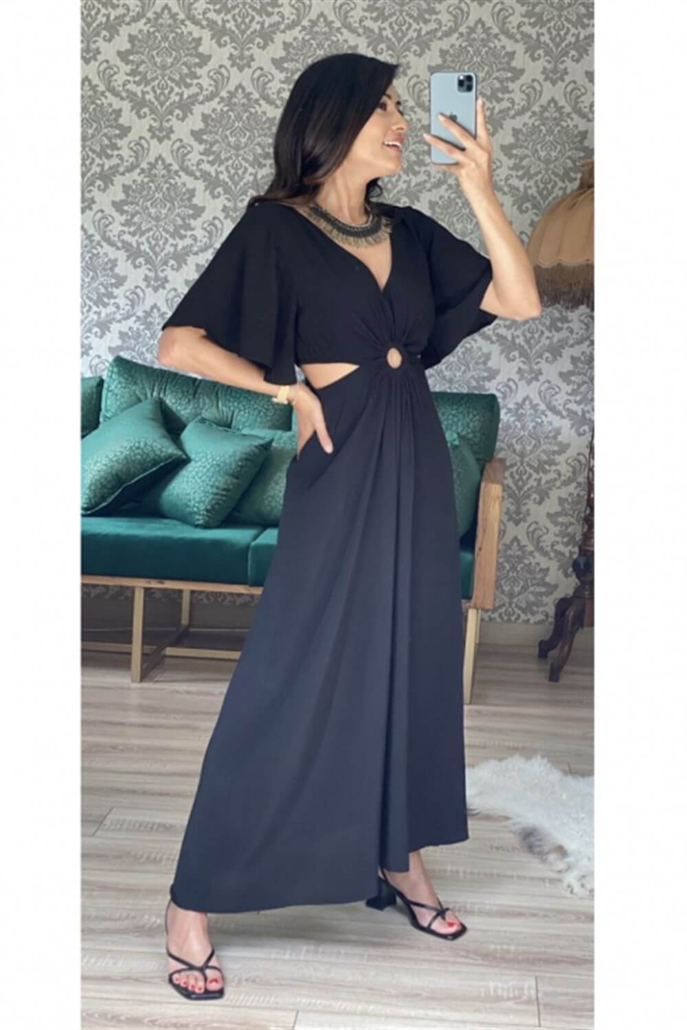 Siyah Mng Bel Dekolte Elbise