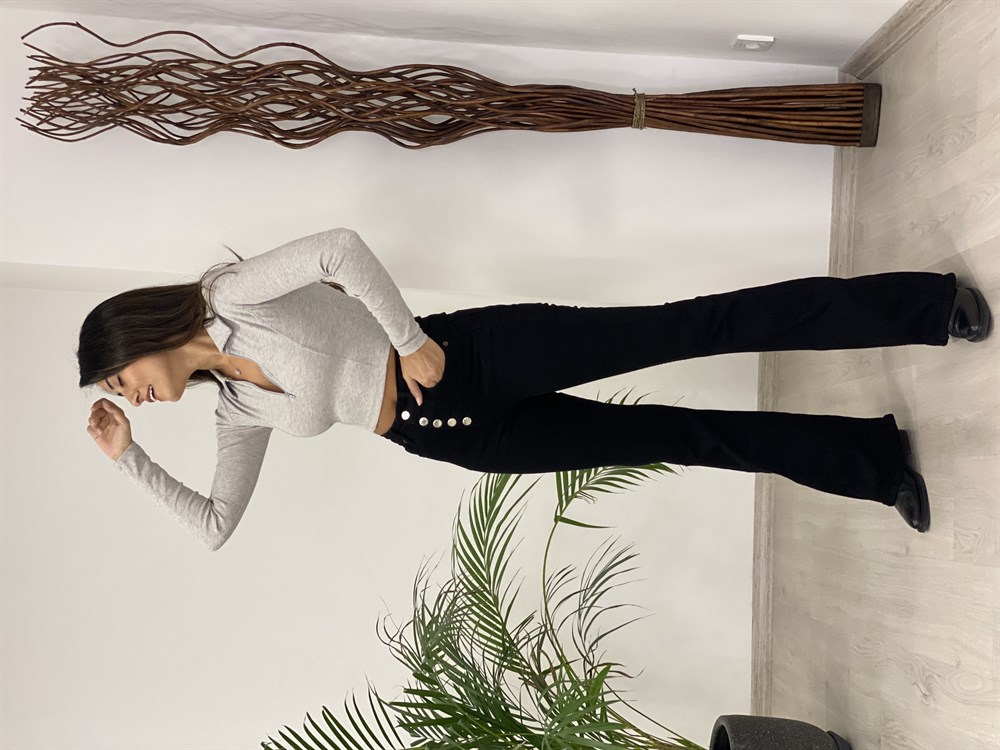 Siyah Poema Beş Düğmeli İspanyol Paça Kadın Jean