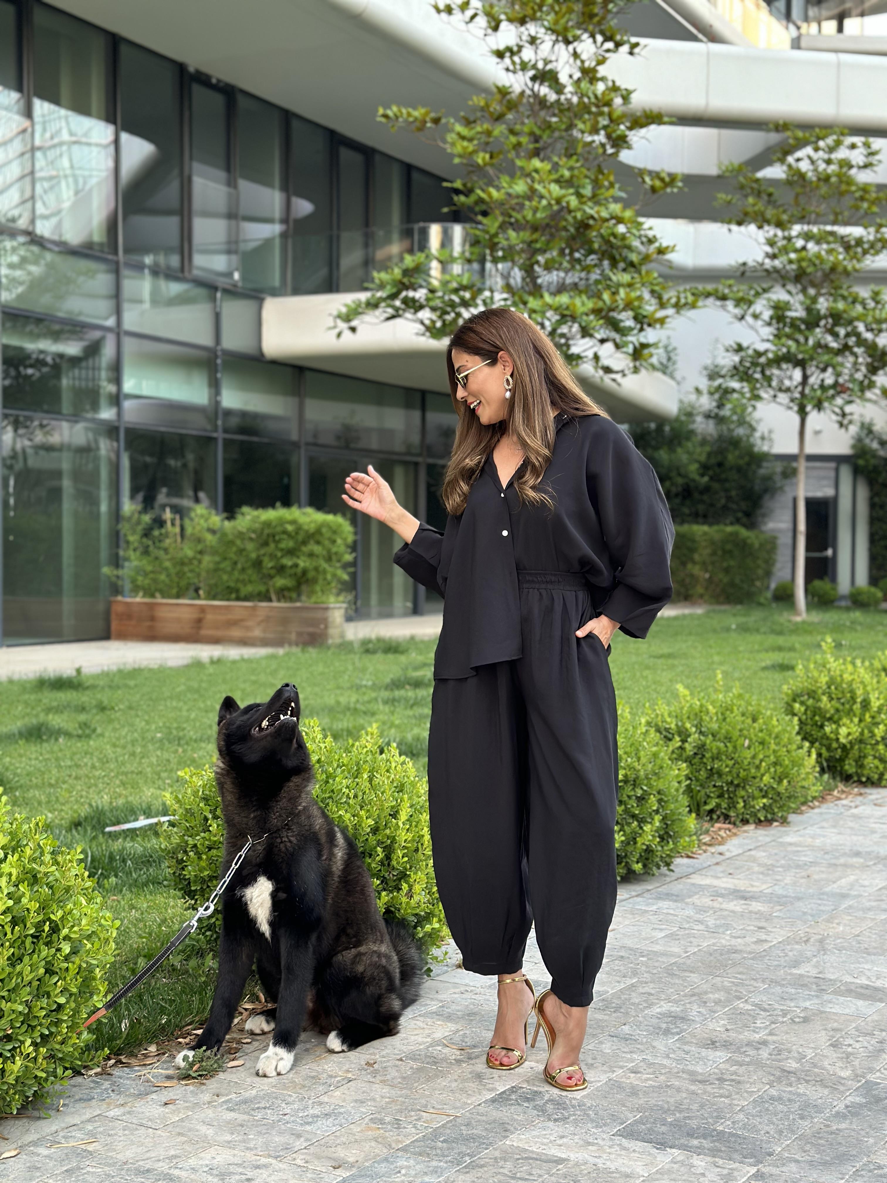 Siyah Truvakar Kol Gömlek Balon Pantolon Kadın Tnsel Alt Üst Takım