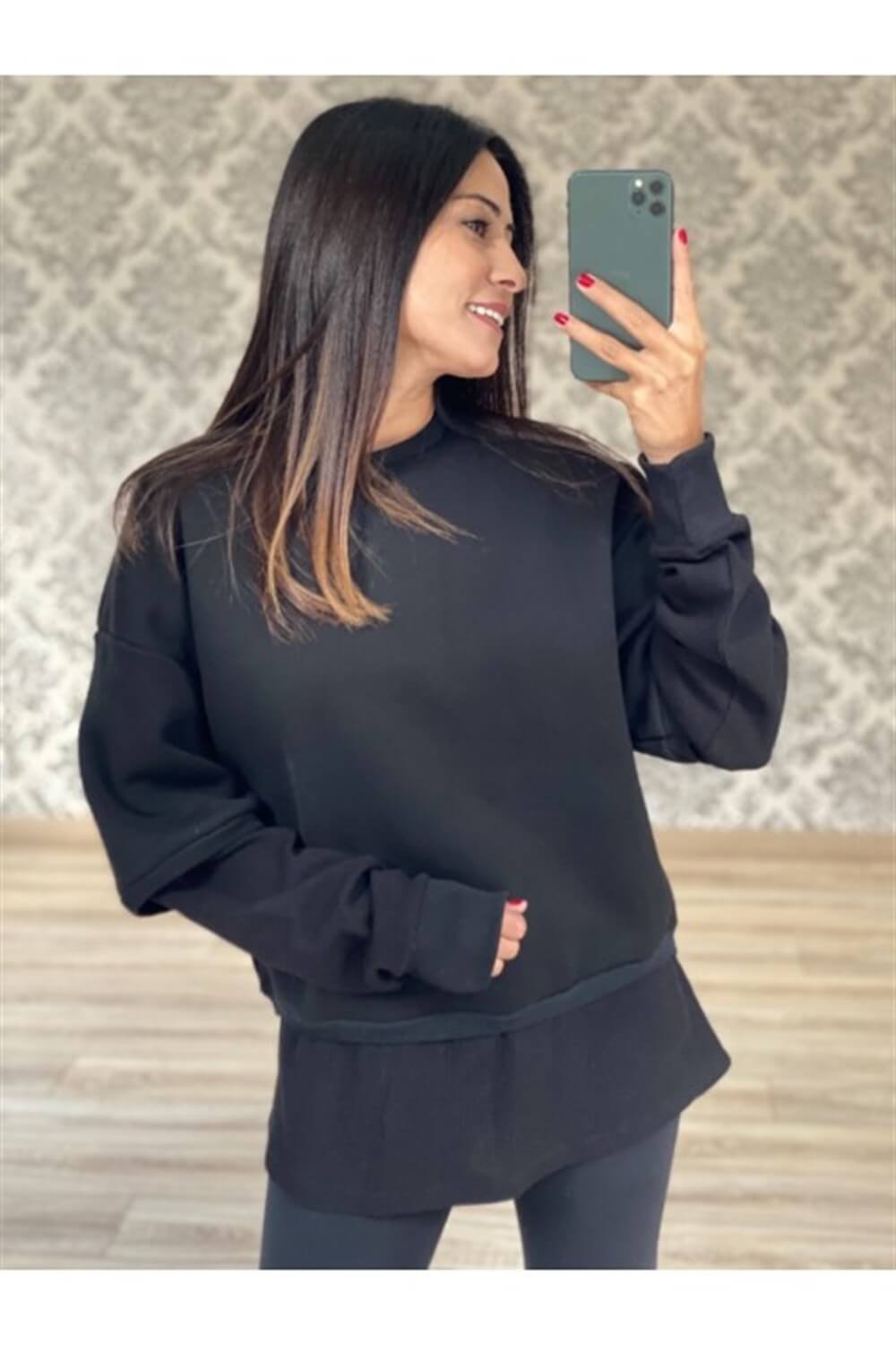 Siyah Waffle Sweatshirt 