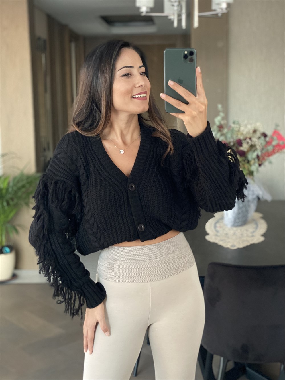 Taş Yüksek Bel Örgü Çelik Tayt