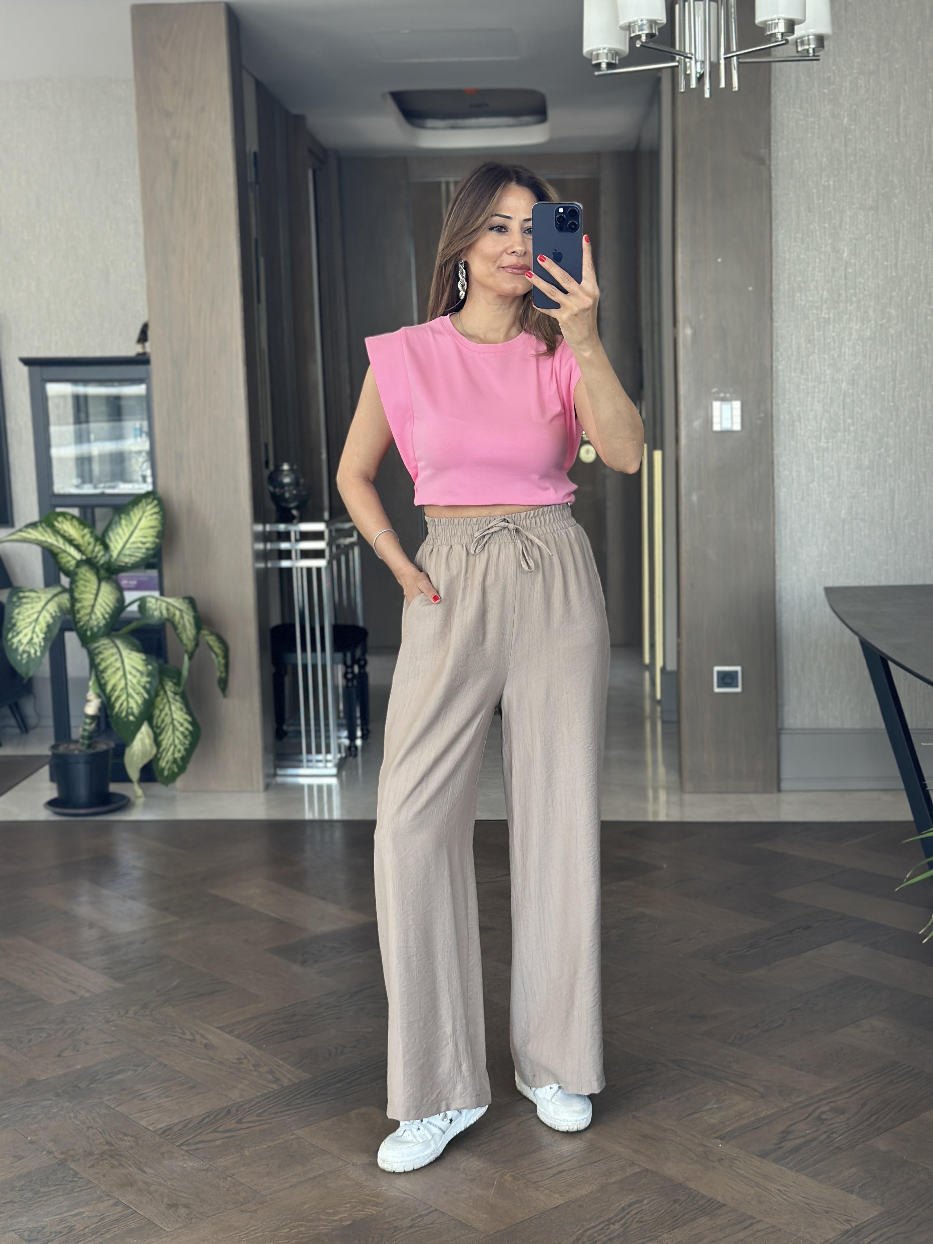 Vizon Bağcık Detay Çilek Yürüyüş Kadın Pantolon