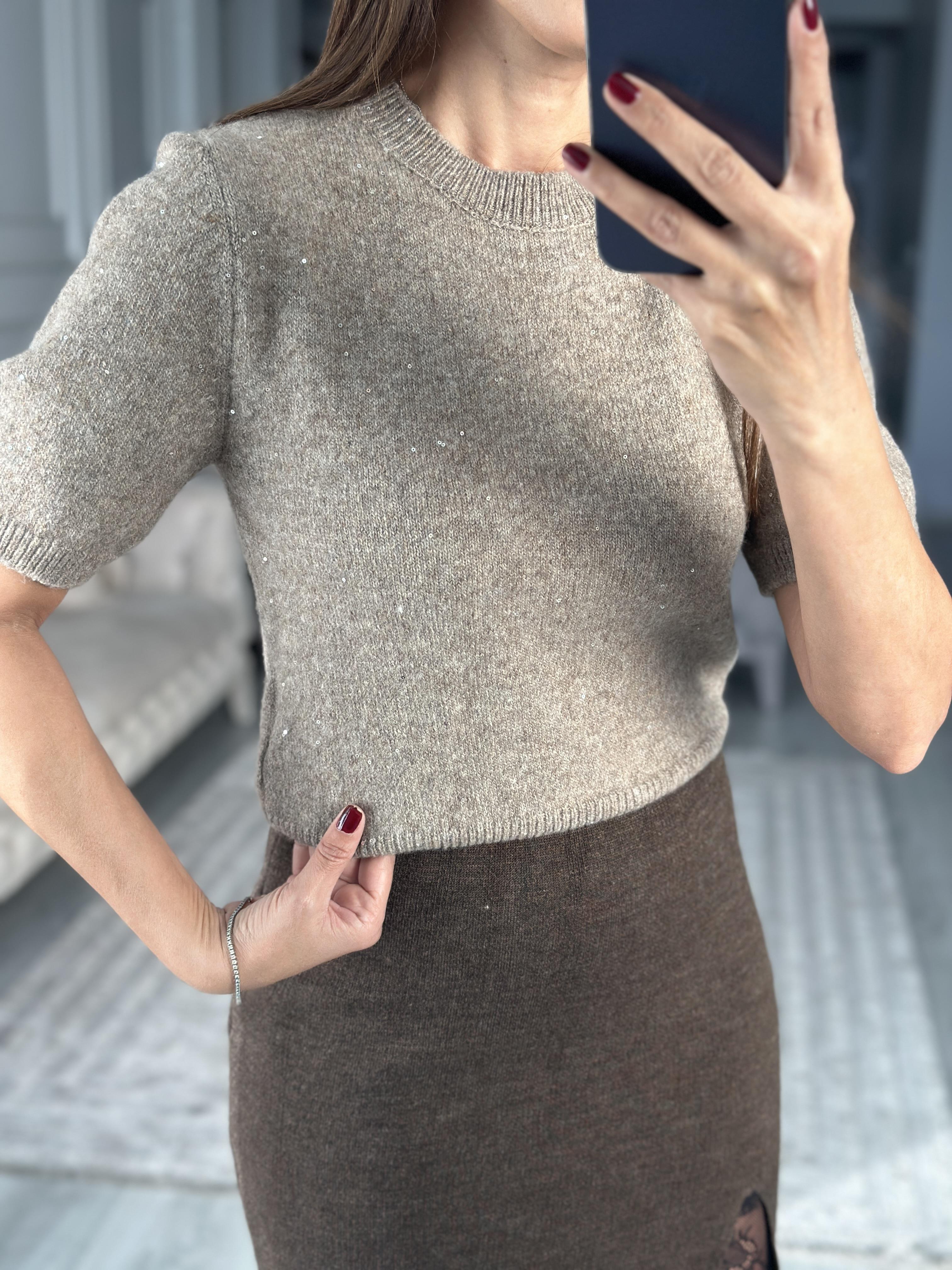 Vizon Bisiklet Yaka Kısa Kol Pullu Simli Kazak