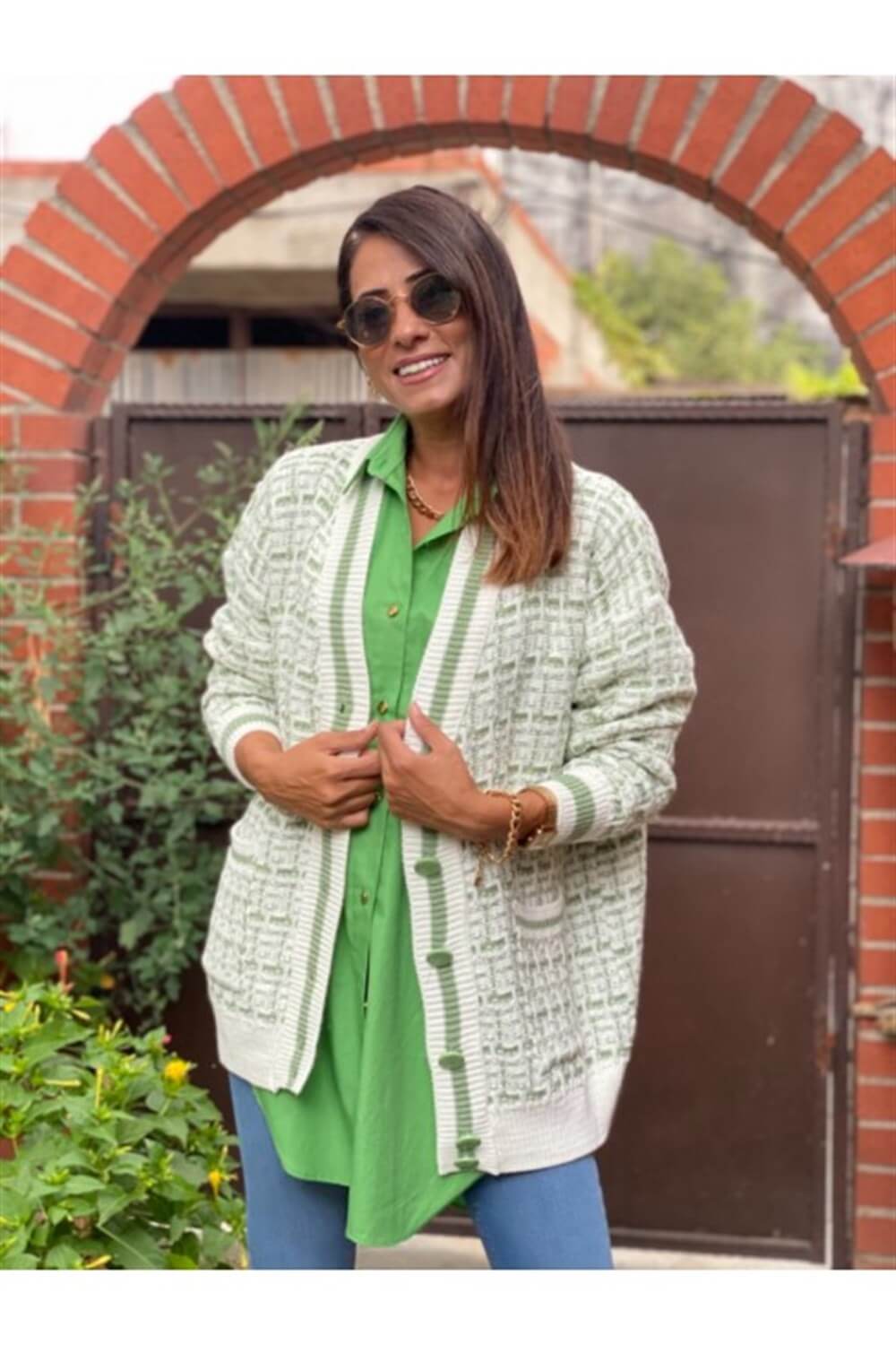 Yeşil Çift Cepli Triko Hırka 