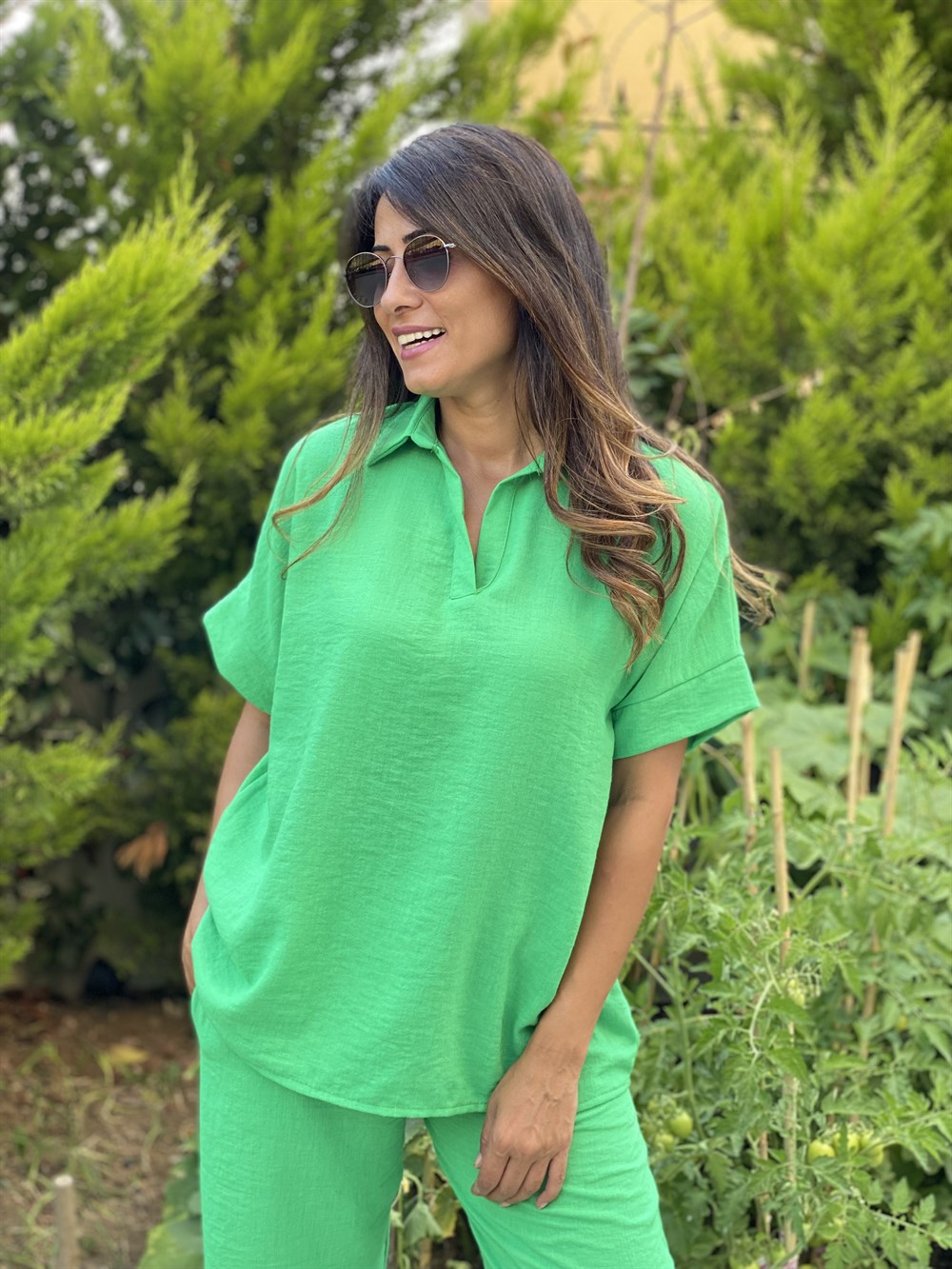 Yeşil Polo Yaka Aerobin Kadın İkili Takım