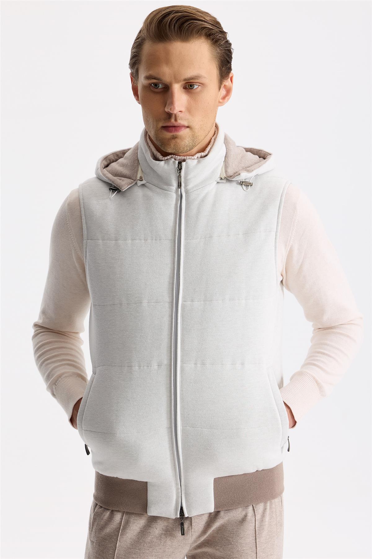 Açık Gri Pamuk Kaşmir Şişme Yelek