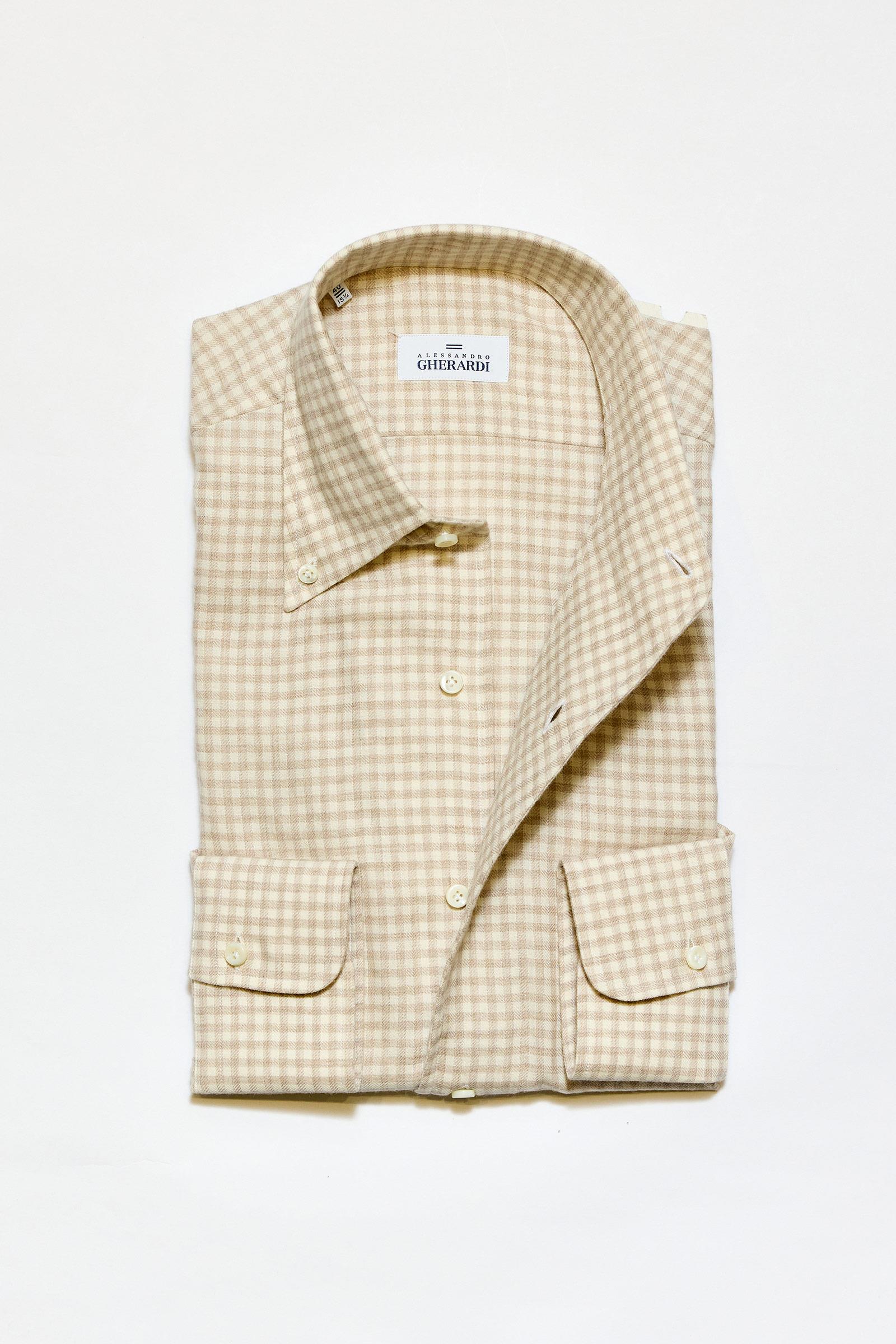 Açık Kahve Yaka Düğmeli One-Piece Pamuk Yün Gömlek