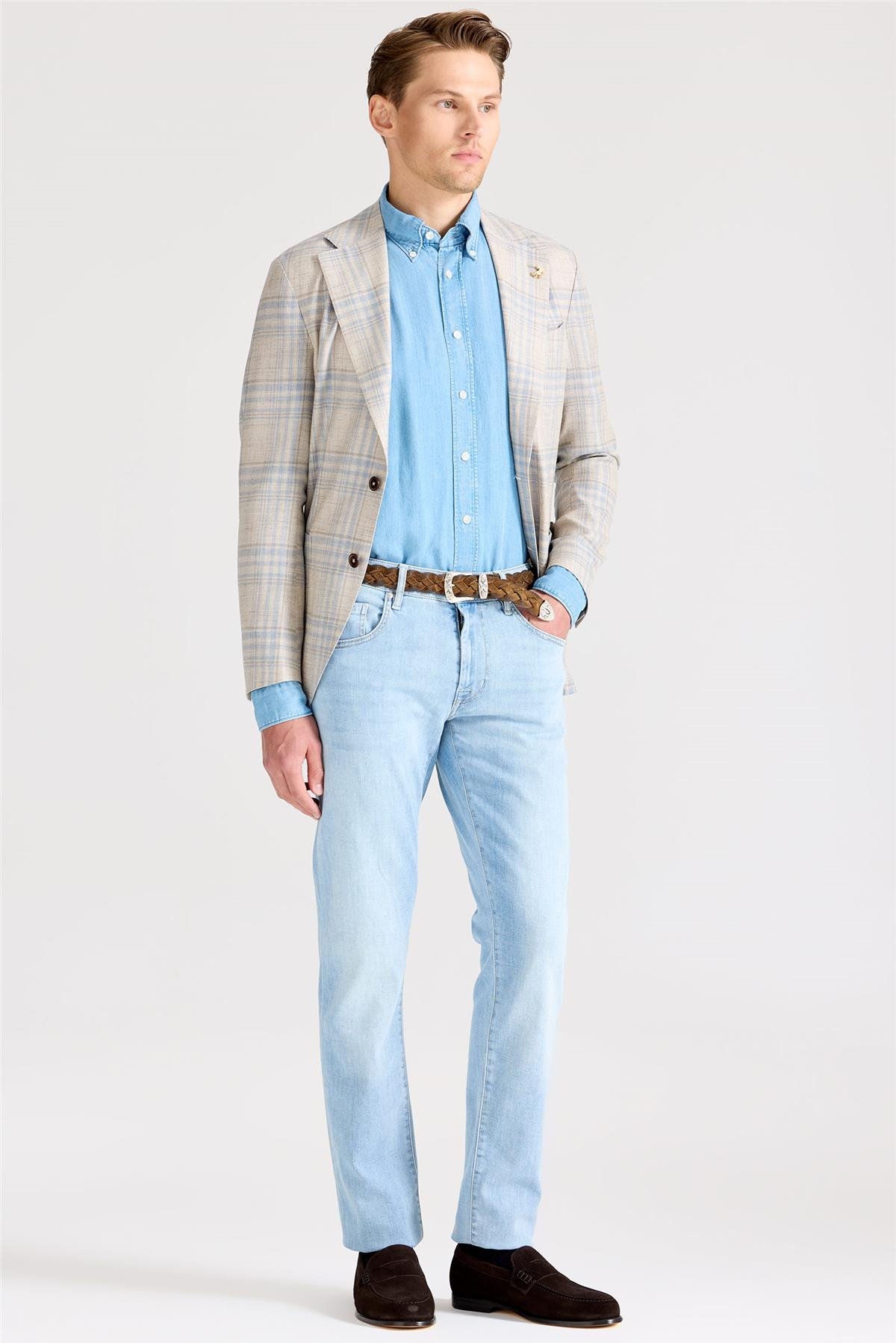 Açık Mavi Pamuk Denim Pantolon