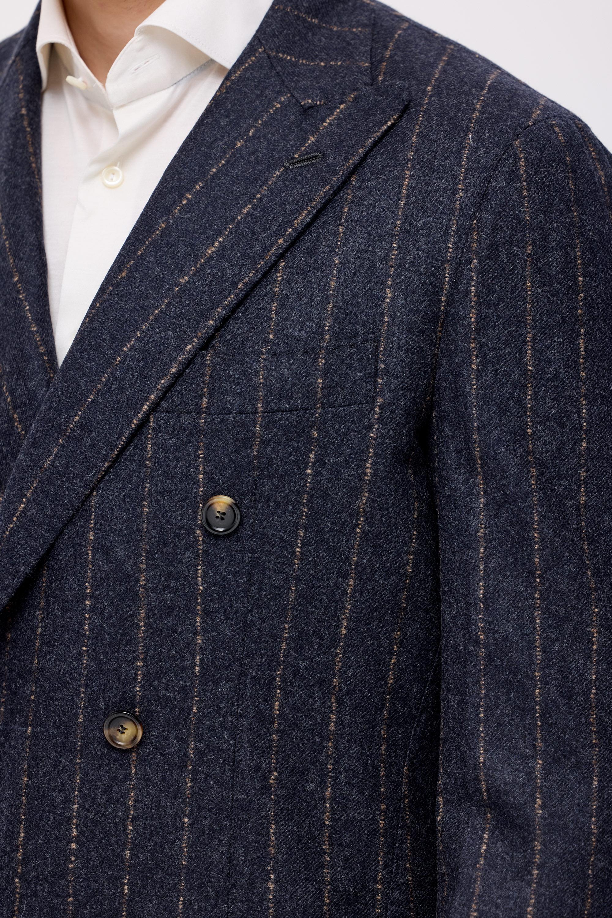 Antrasit Bej Çizgili Yün Kaşmir Kruvaze Takım Elbise