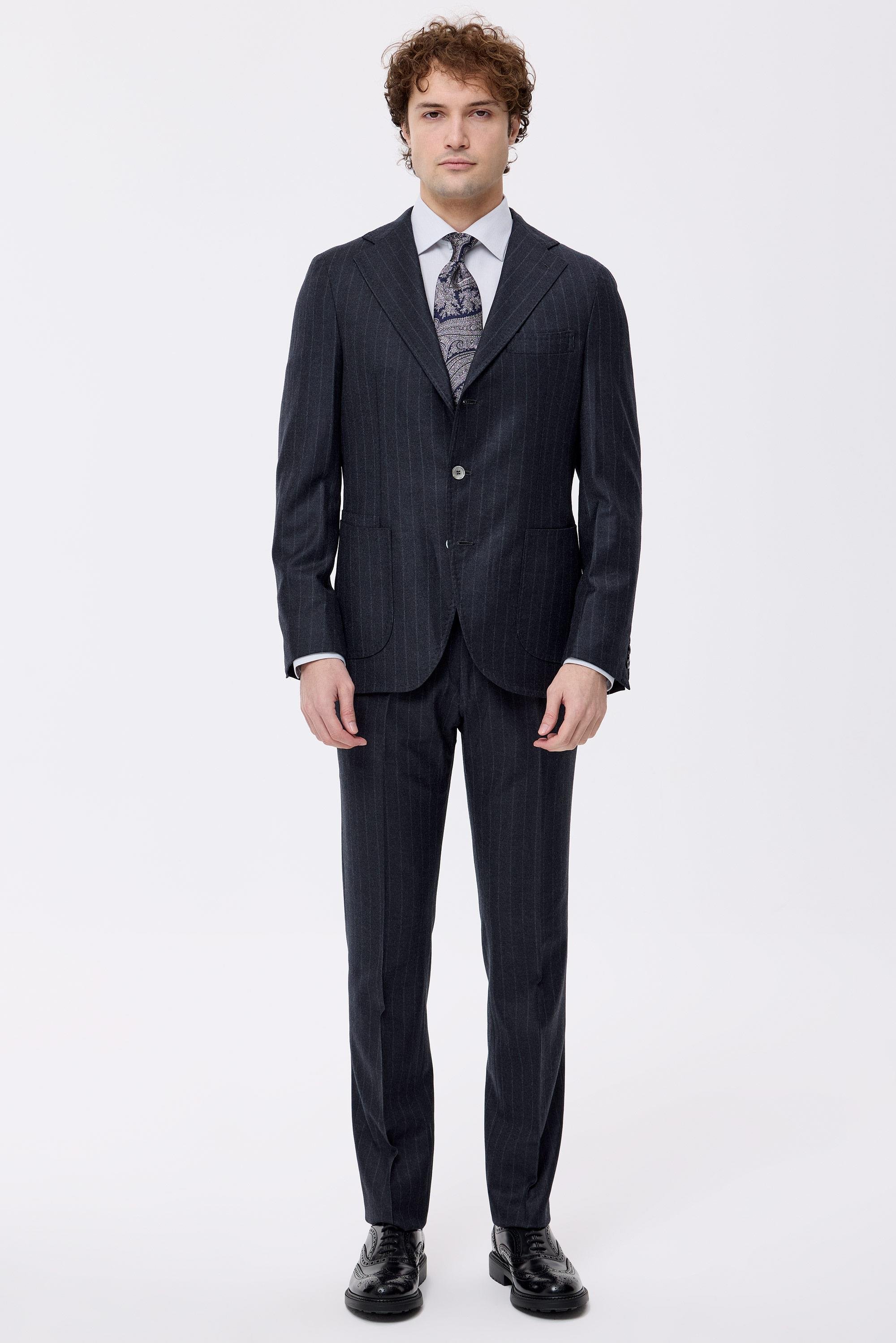 Antrasit Çizgili Saf Yün  Takım Elbise