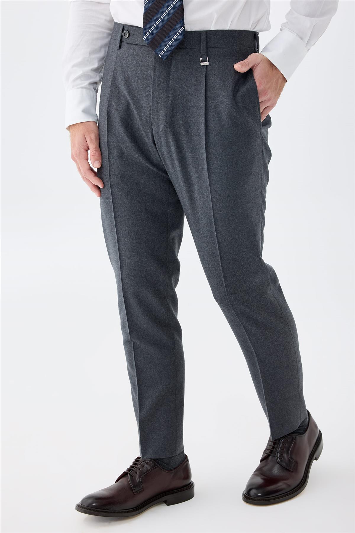 Antrasit Gri Flanel Yün Pantolon