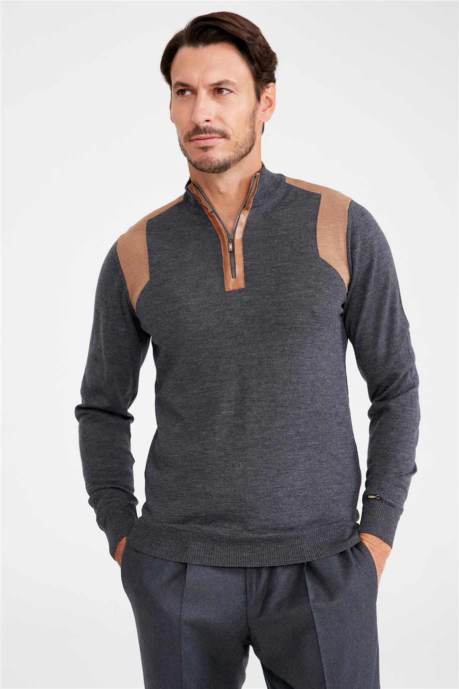 Antrasit Trio Yaka Yün Triko