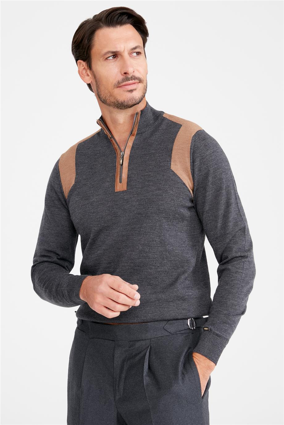 Antrasit Trio Yaka Yün Triko