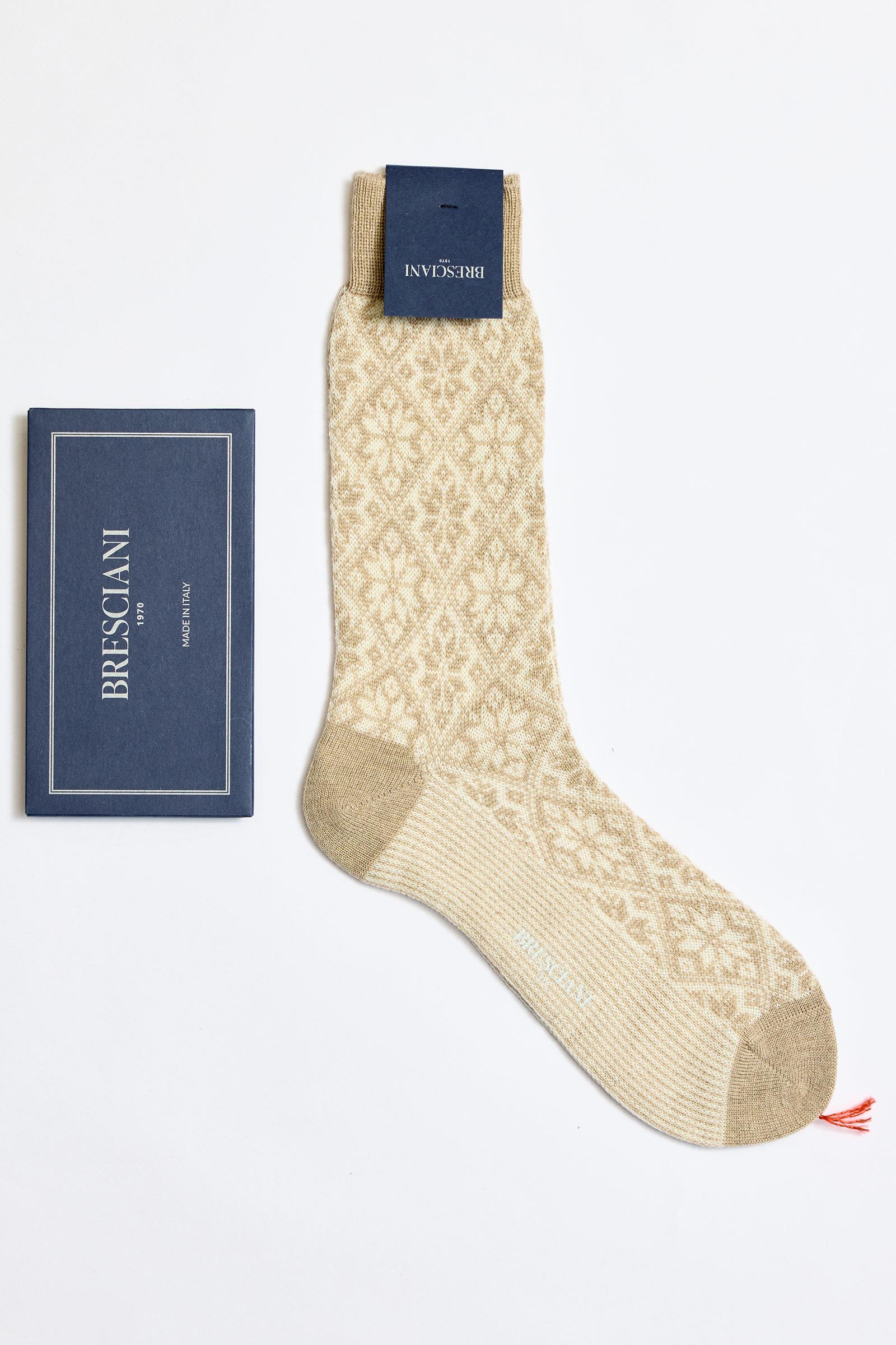 Bej Ekru Etnik Desenli Yün Çorap