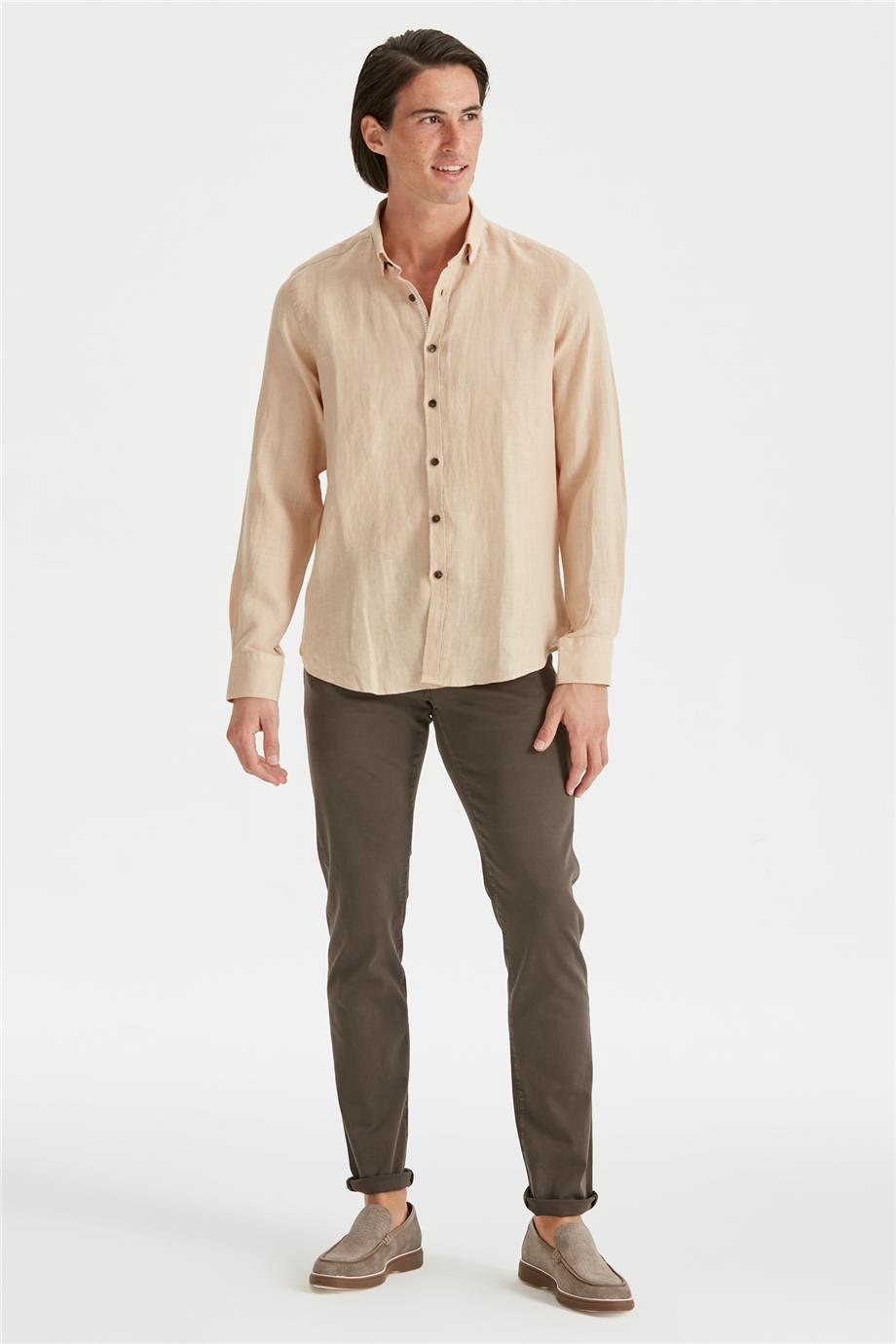 Bej Erkek Keten Gömlek