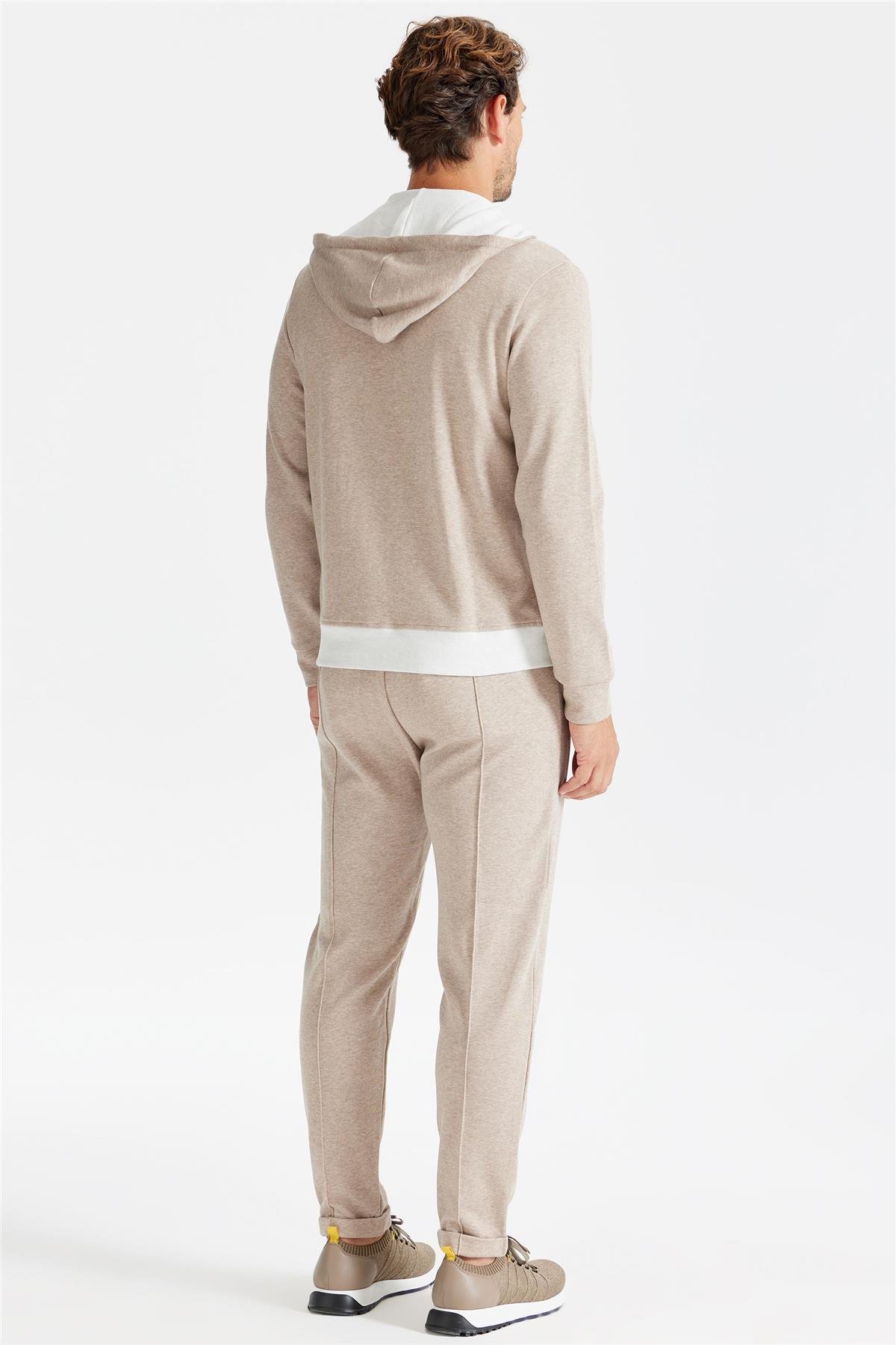 Bej Pamuk Kapüşonlu Eşofman Takımı