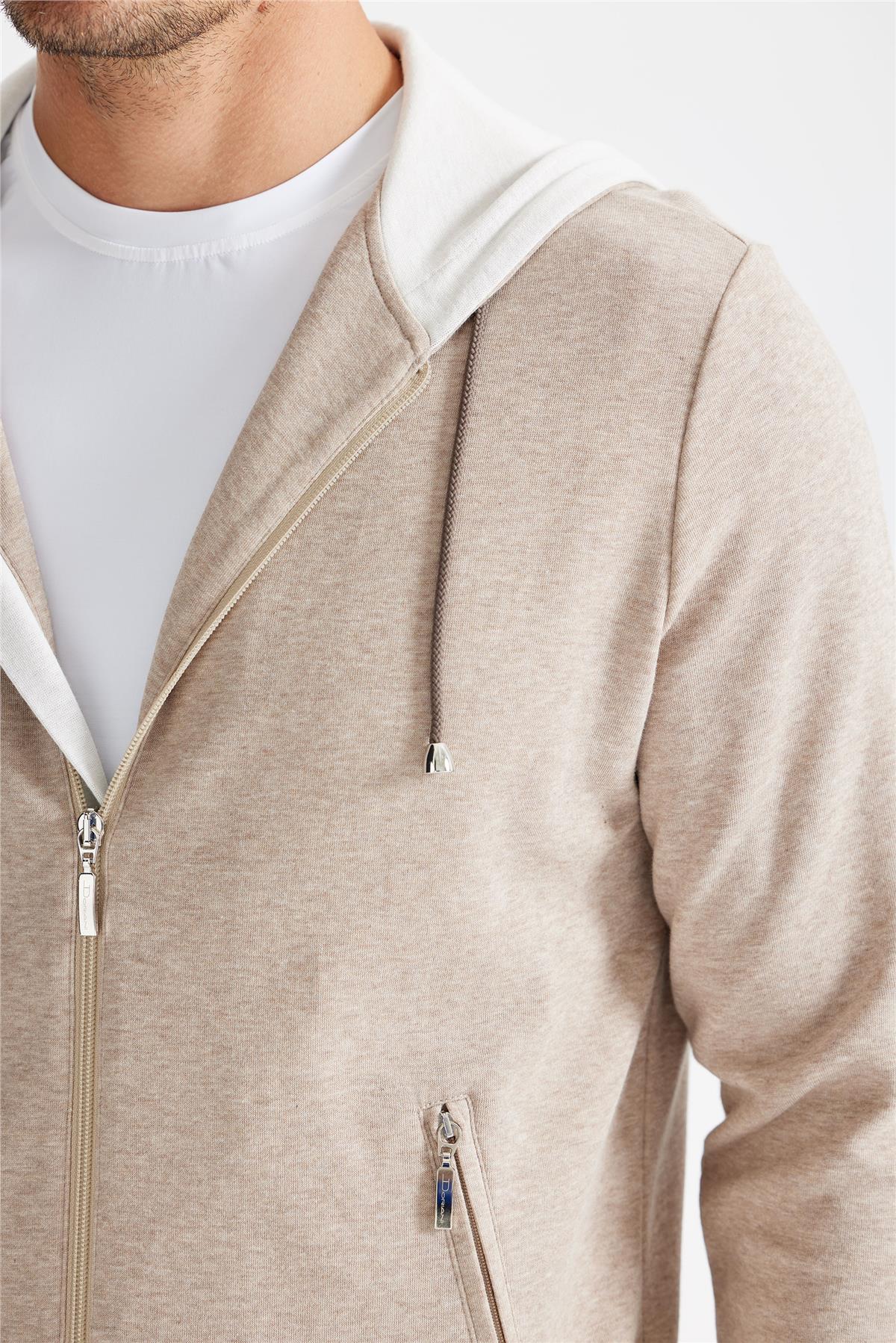 Bej Pamuk Kapüşonlu Eşofman Takımı